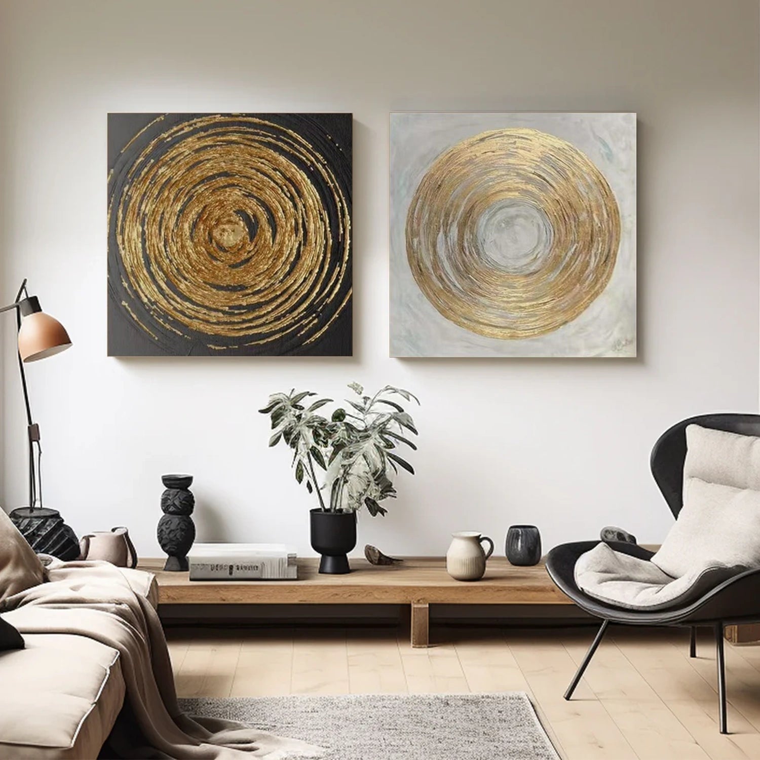 Black and White Minimalist Textured Canvas Art Set of 2 #BT083