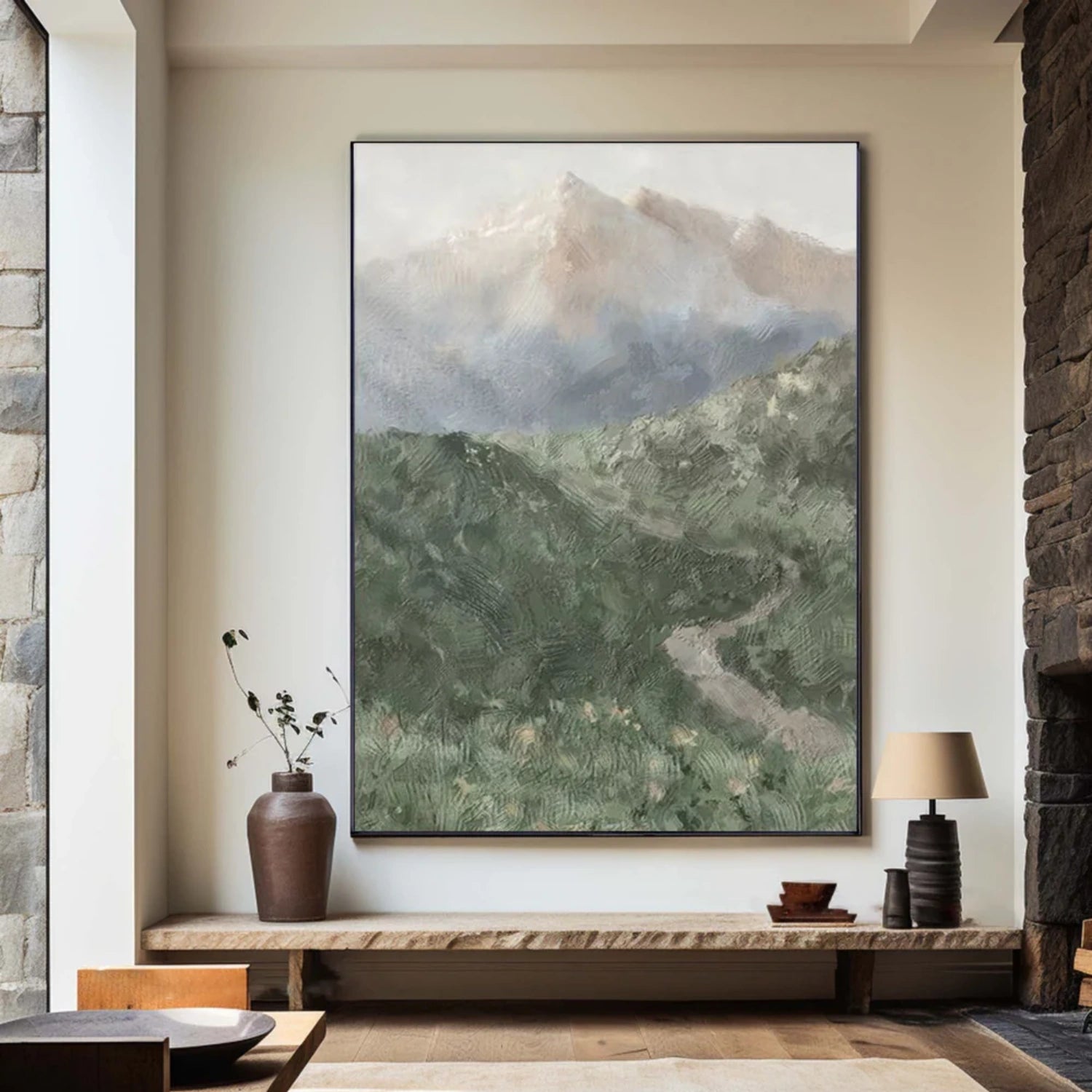 Green Minimalistic Mountain Canvas Art #WT186