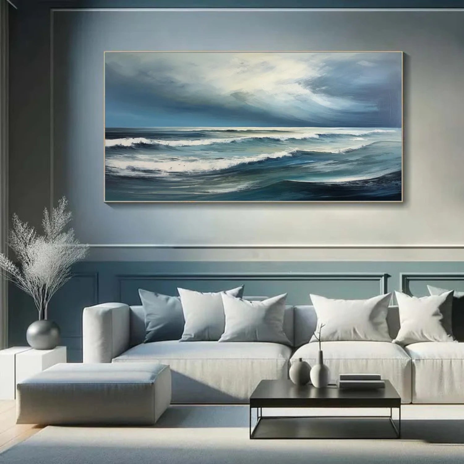 Sky And Ocean Abstract Textured Wall Art #SO349