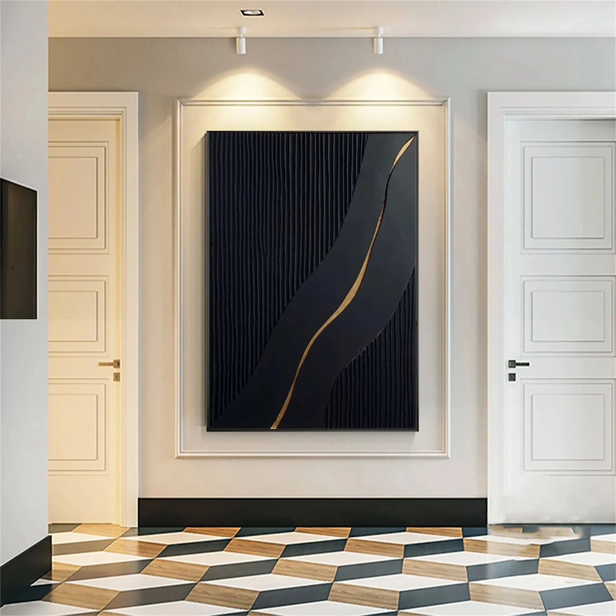 Zoes Deco Original Hand-Painted Abstract/Minimalist/Black Textured