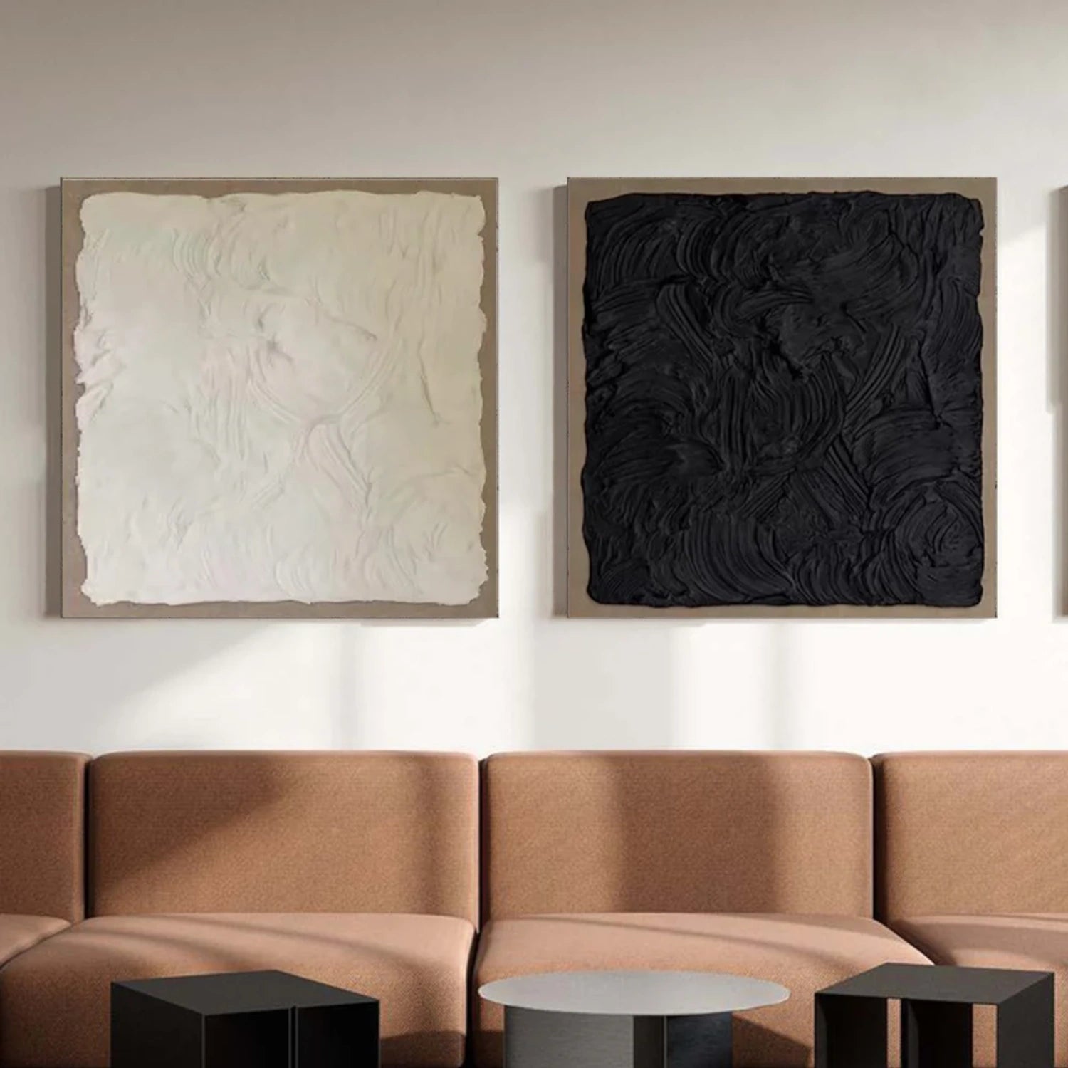 Black and White Minimalist Textured Canvas Art Set of 2 #BT078