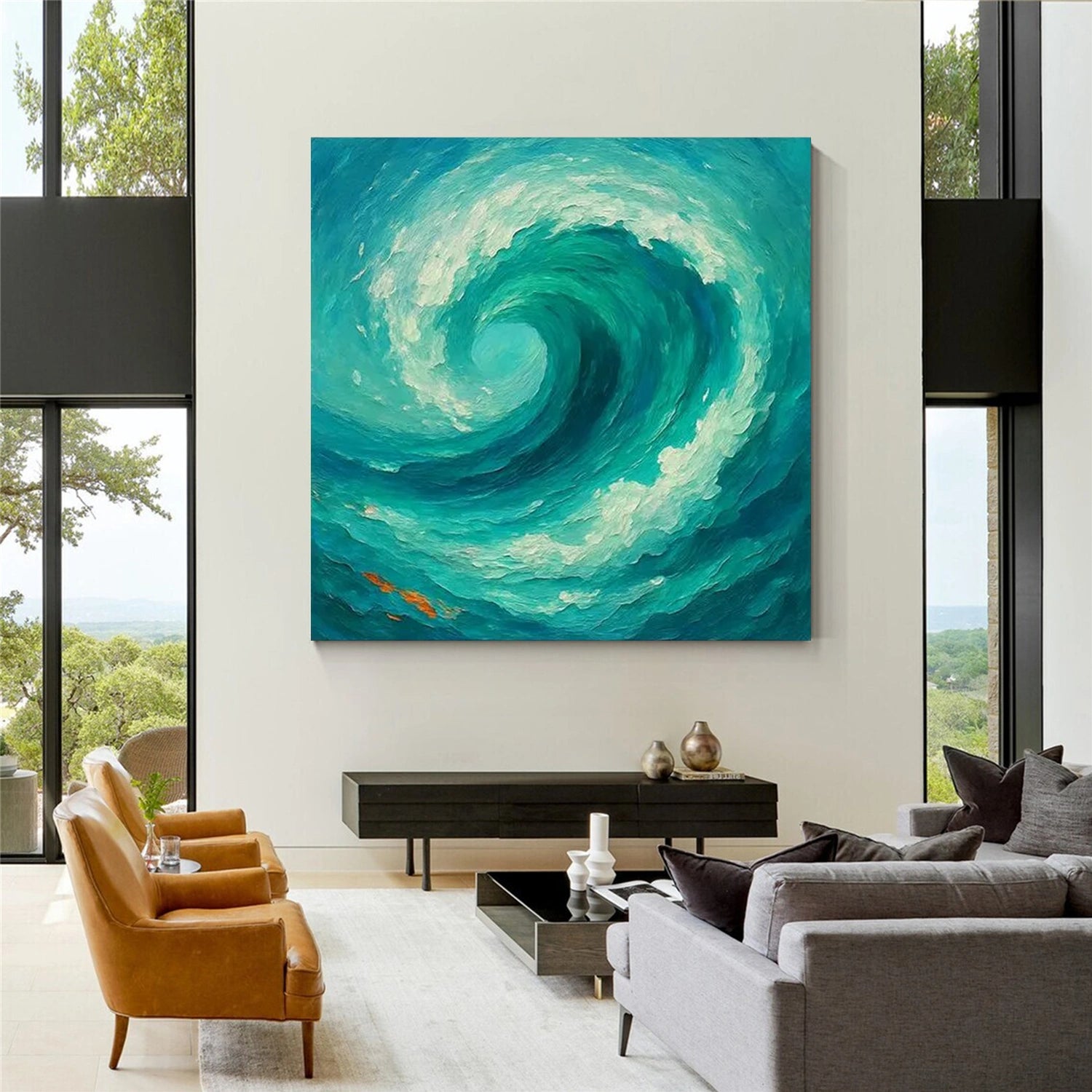 Green Sky And Ocean Abstract Wall Art #SO242