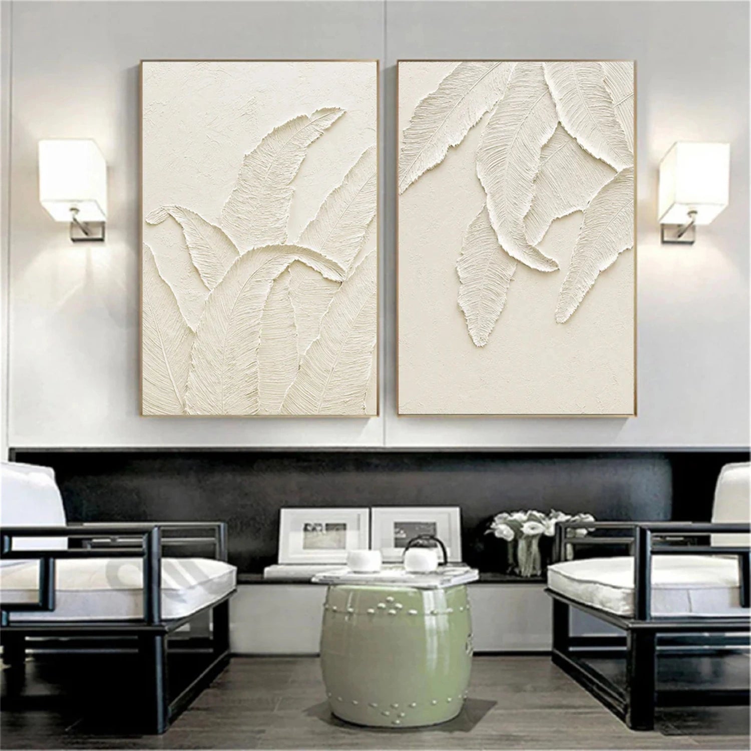 White Textured Minimalist Wall Art Set of 2 #WT171