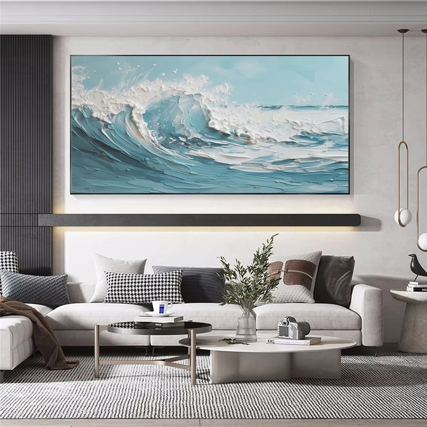 Blue and White Sky And Ocean Abstract Textured Wall Art #SO246