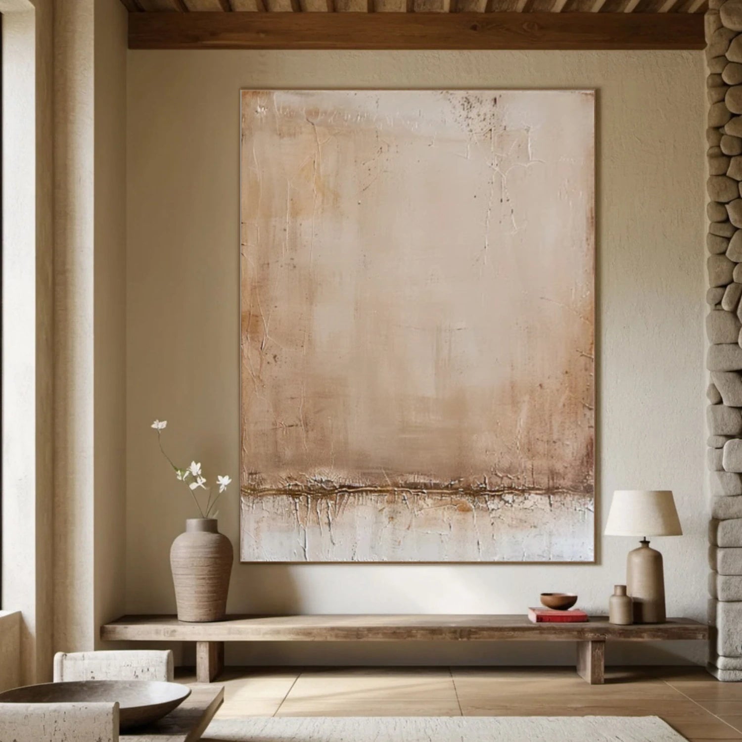 Beige and Brown Wabi Sabi Abstract Canvas Art #WA219