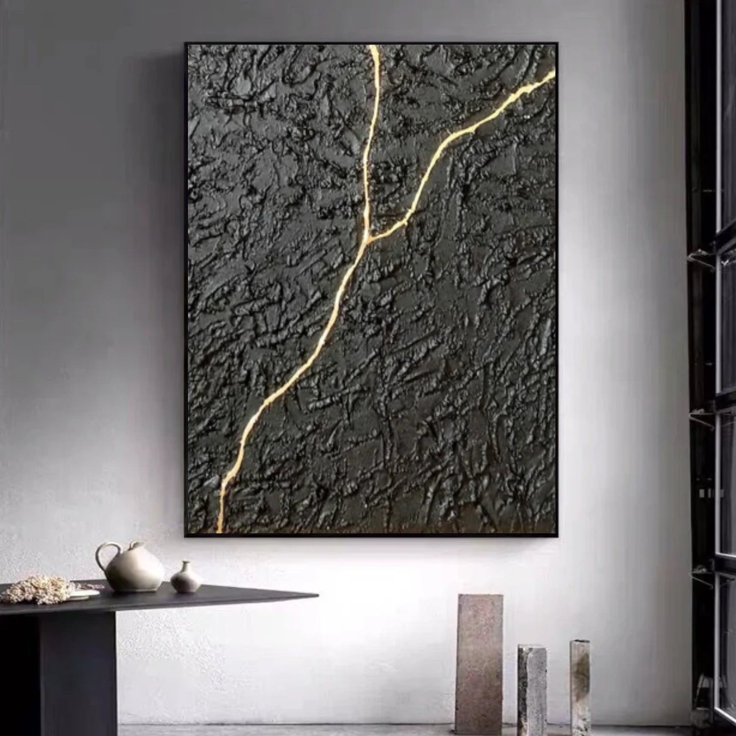 Black Minimalist Textured Canvas Art #BT085