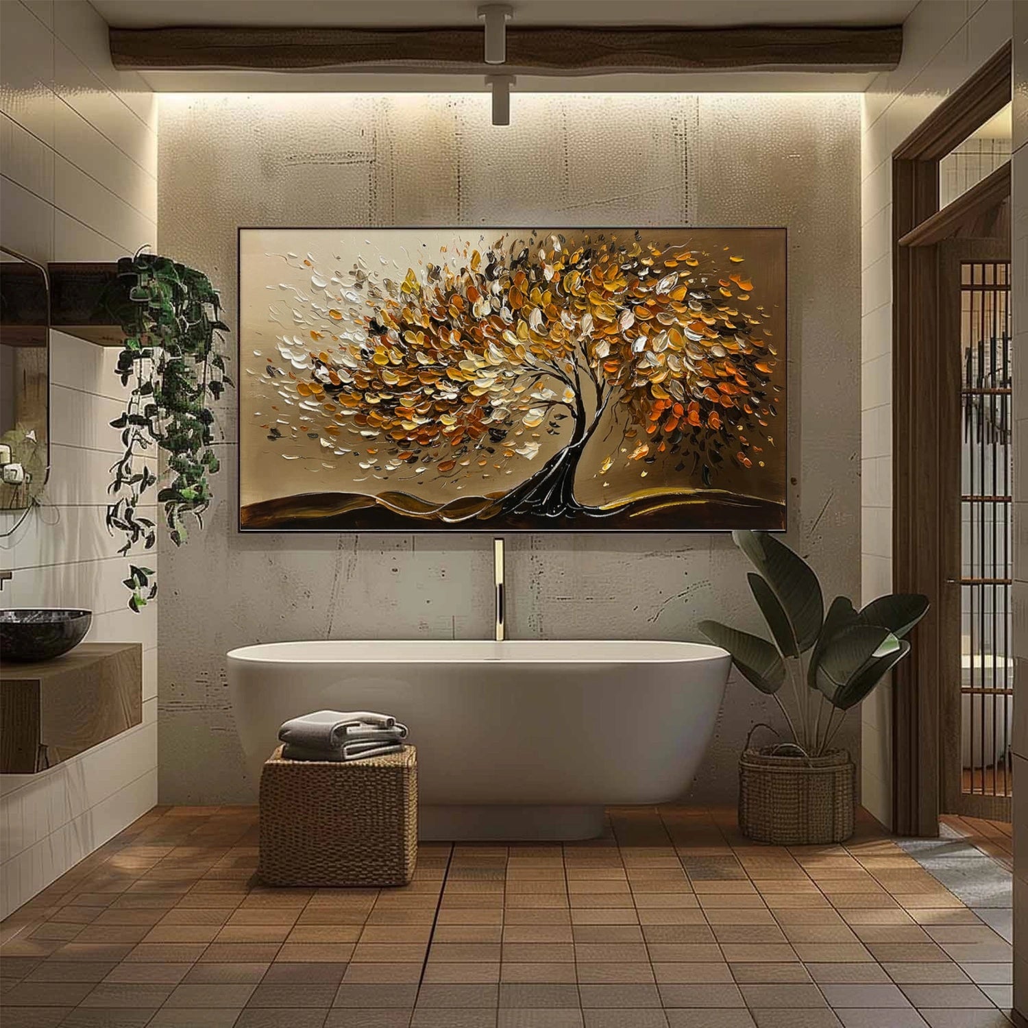 Tree And Flower Abstract Textured  Wall Art #TF196