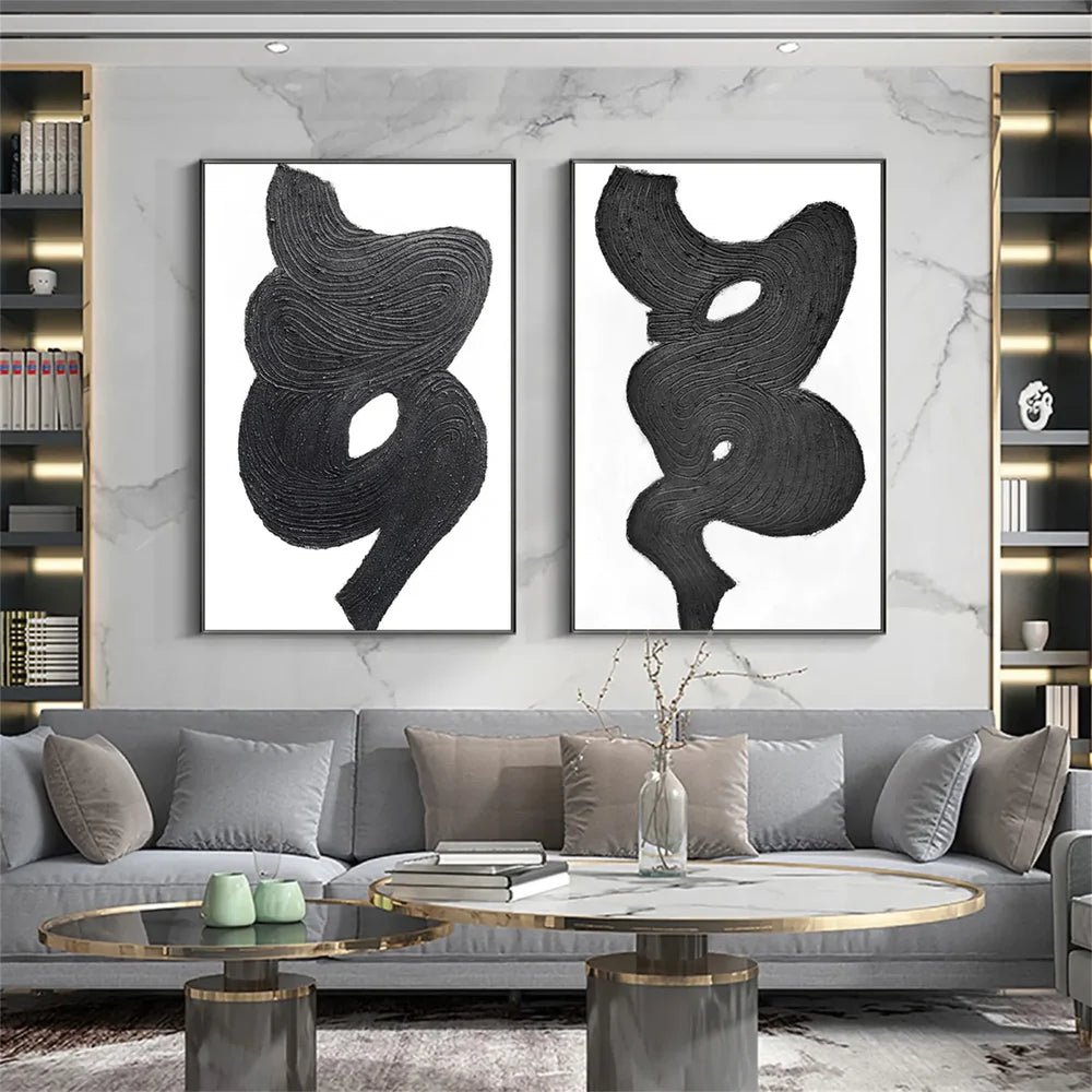 Black Textured Minimalist Wall Art Set of 2 #BT068