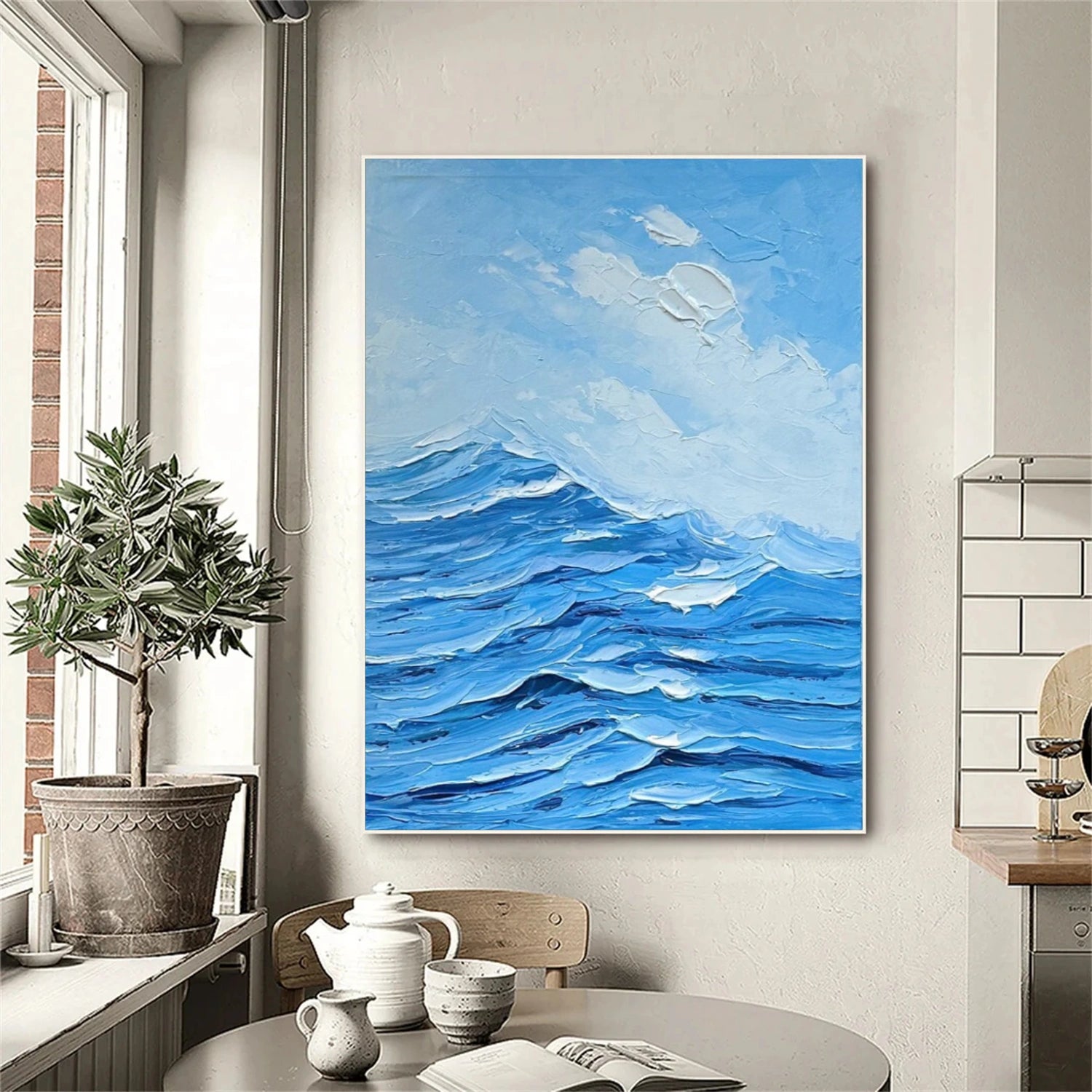 Blue Minimalist Mountain Textured Canvas Art #WT201