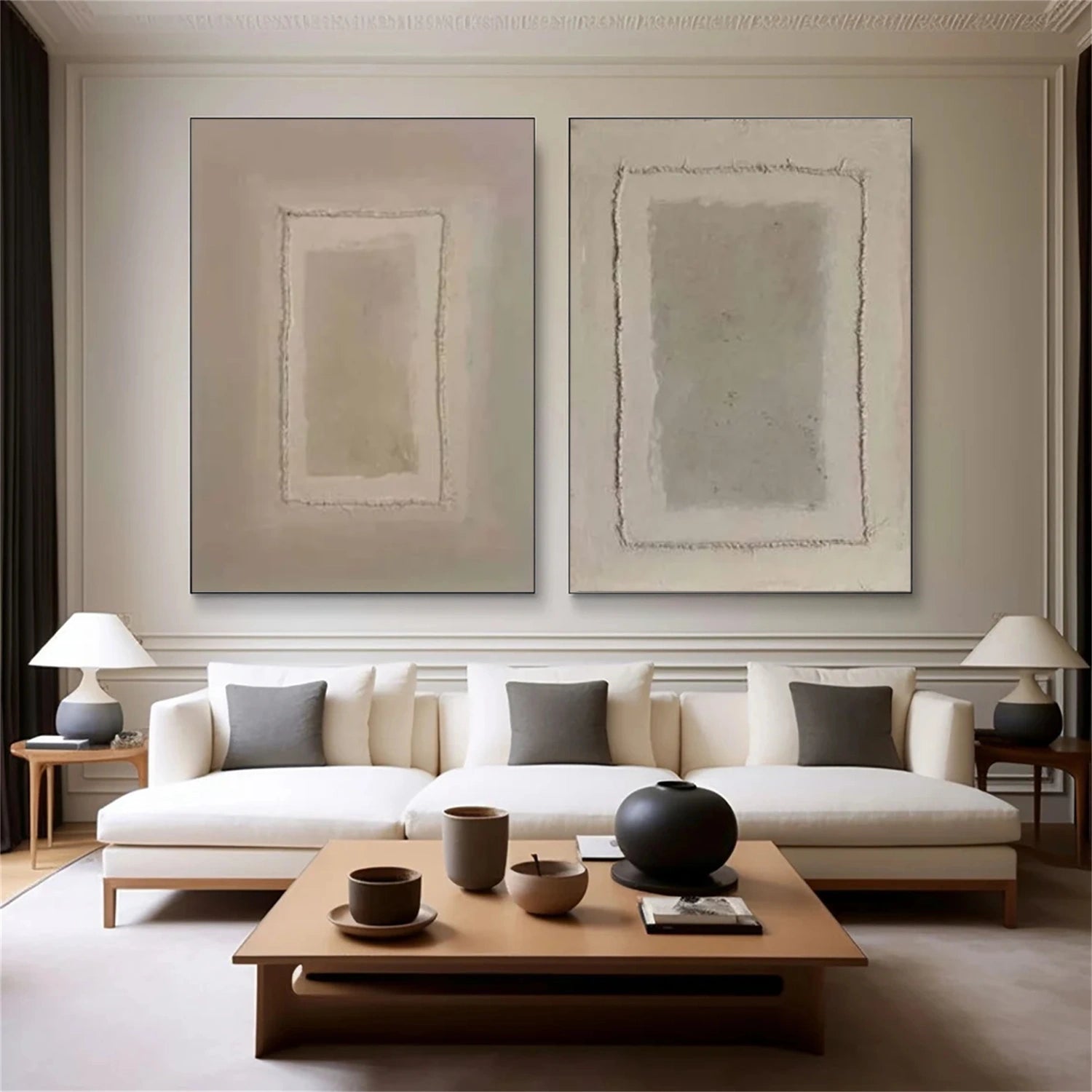 Beige Wabi Sabi Abstract Textured Canvas Art Set of 2 #WA209