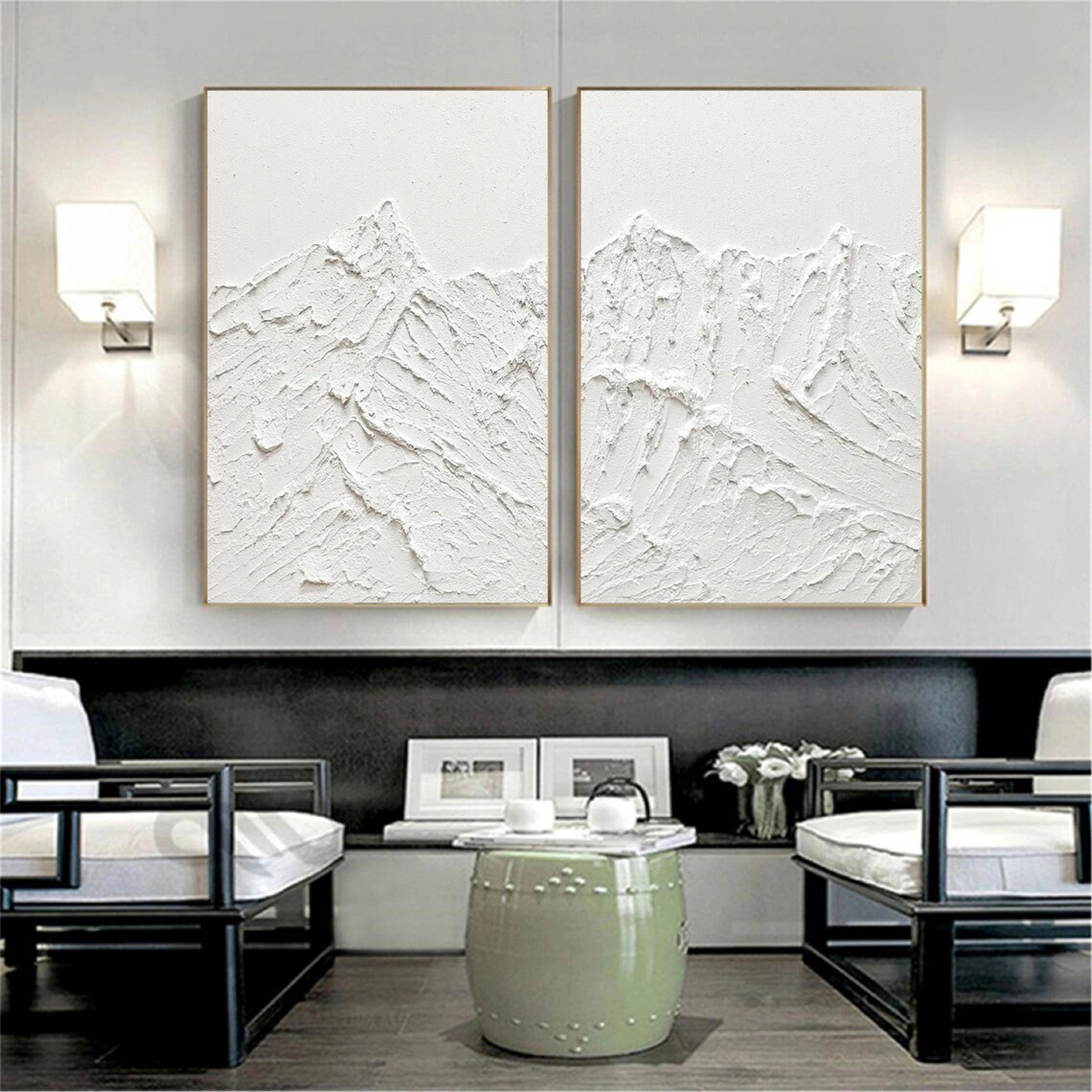 White Textured Minimalist Wall Art Set of 2 #WT081