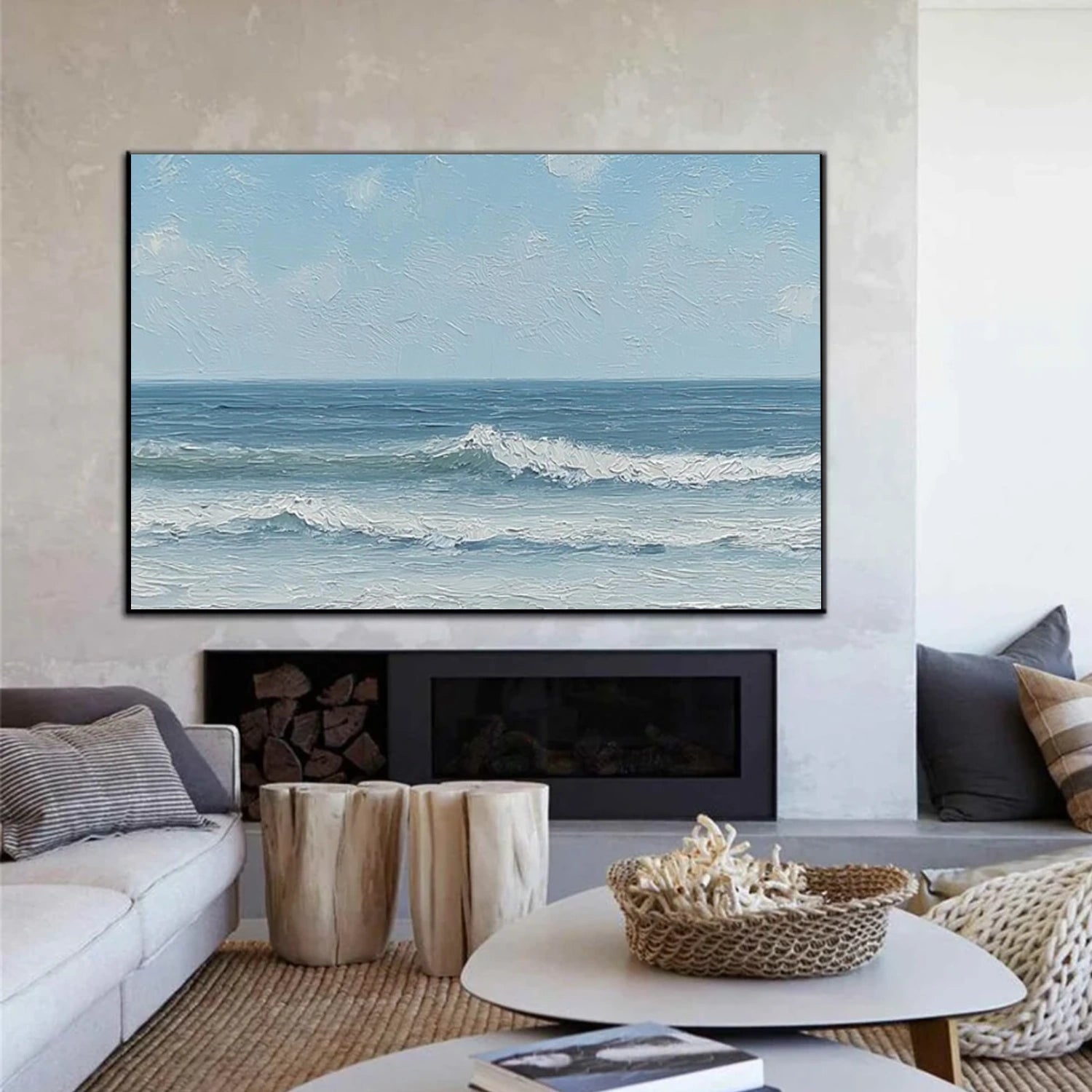 Sky And Ocean Abstract Textured Wall Art #SO381