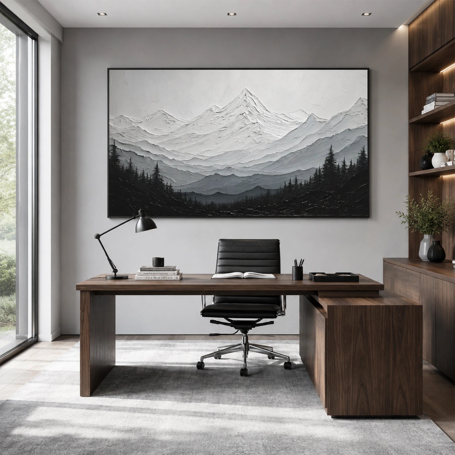 Black and White Abstract Mountain Textured Canvas Art #WT269