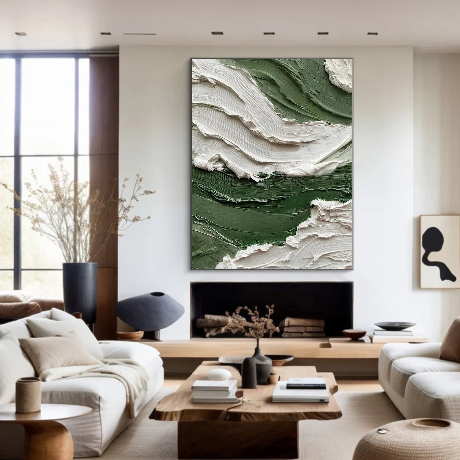 Green & White Abstract Textured Wall Art #AW210