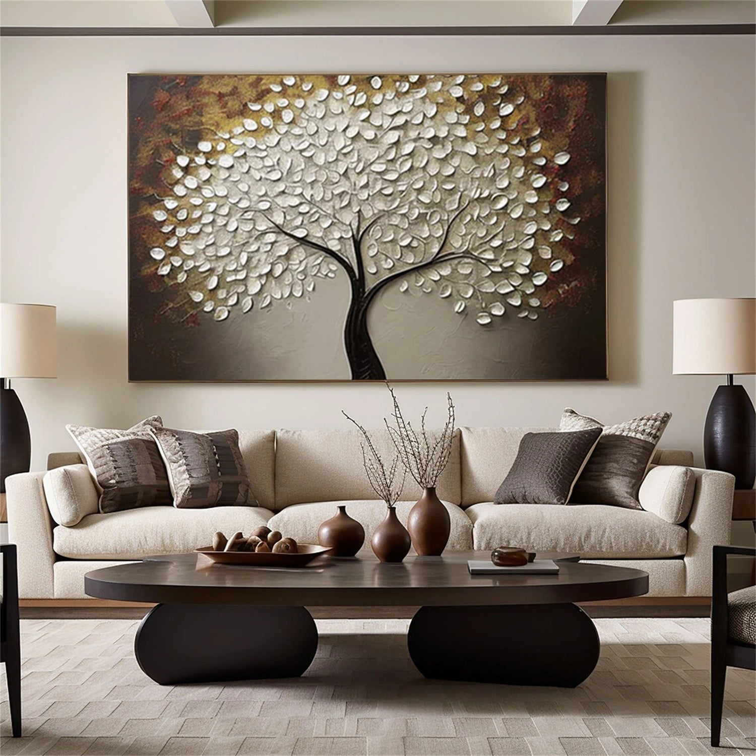 Tree And Flower Abstract Textured  Wall Art #TF132