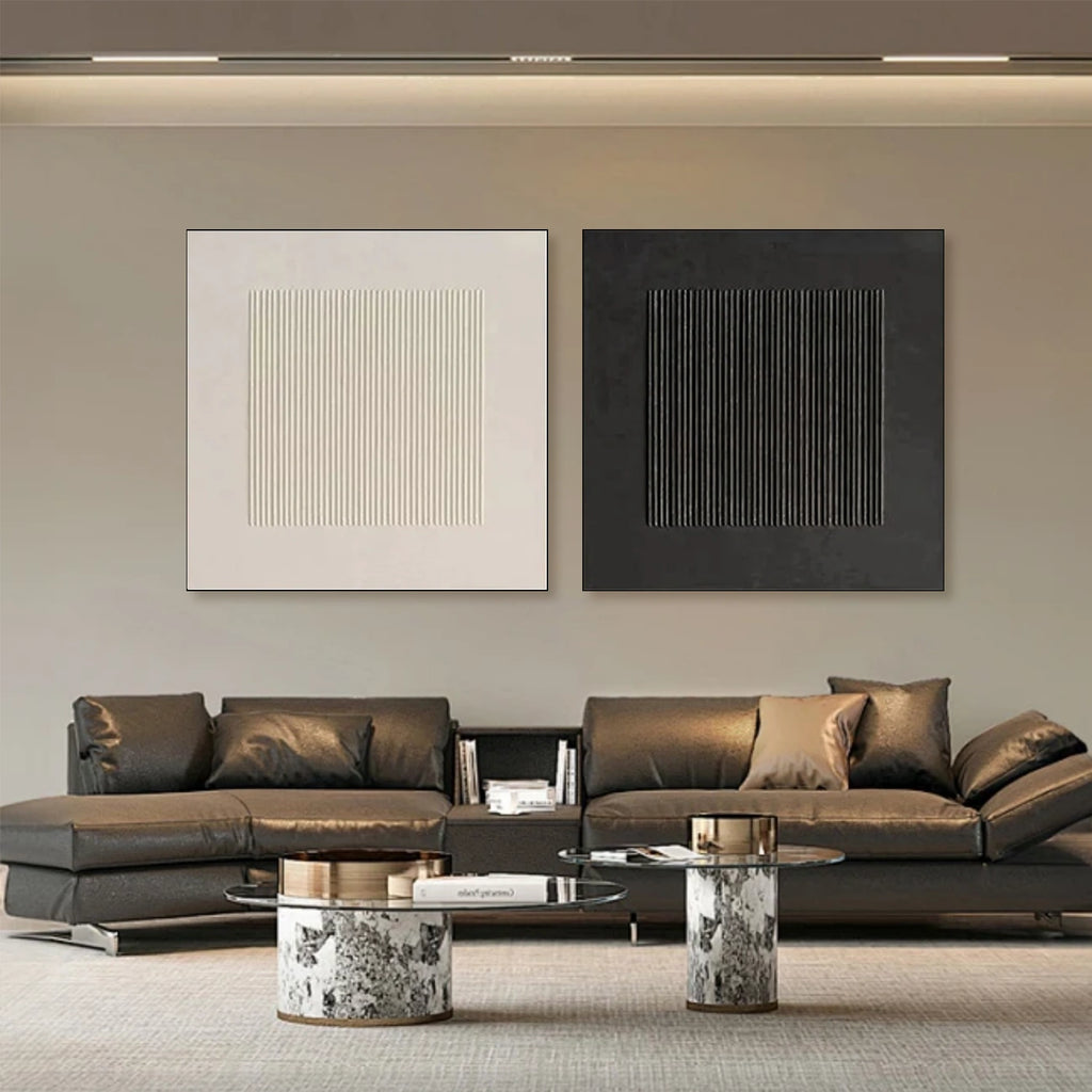 White Minimalist Textured Canvas Art Set 2 #BT073
