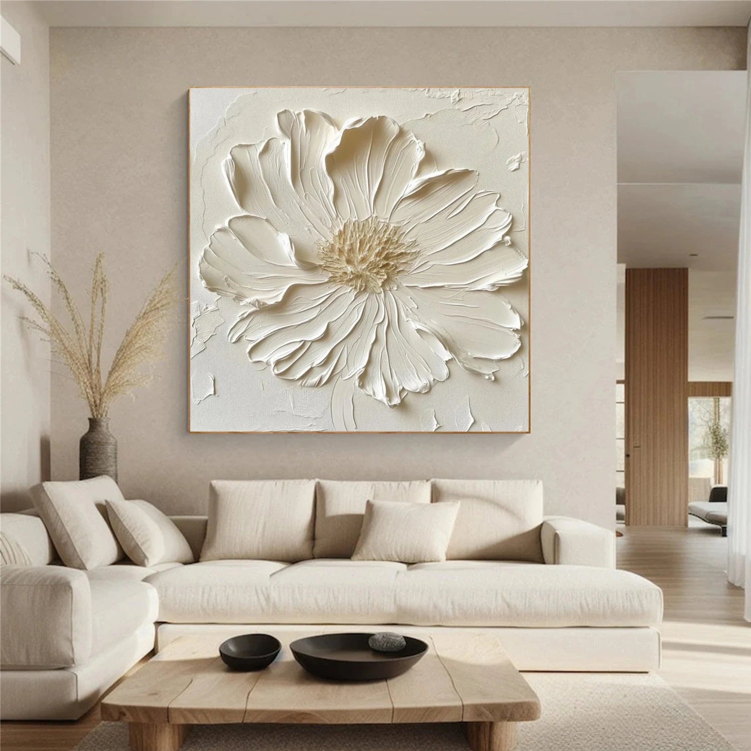 White Tree And Flower Abstract Textured Wall Art #TF146
