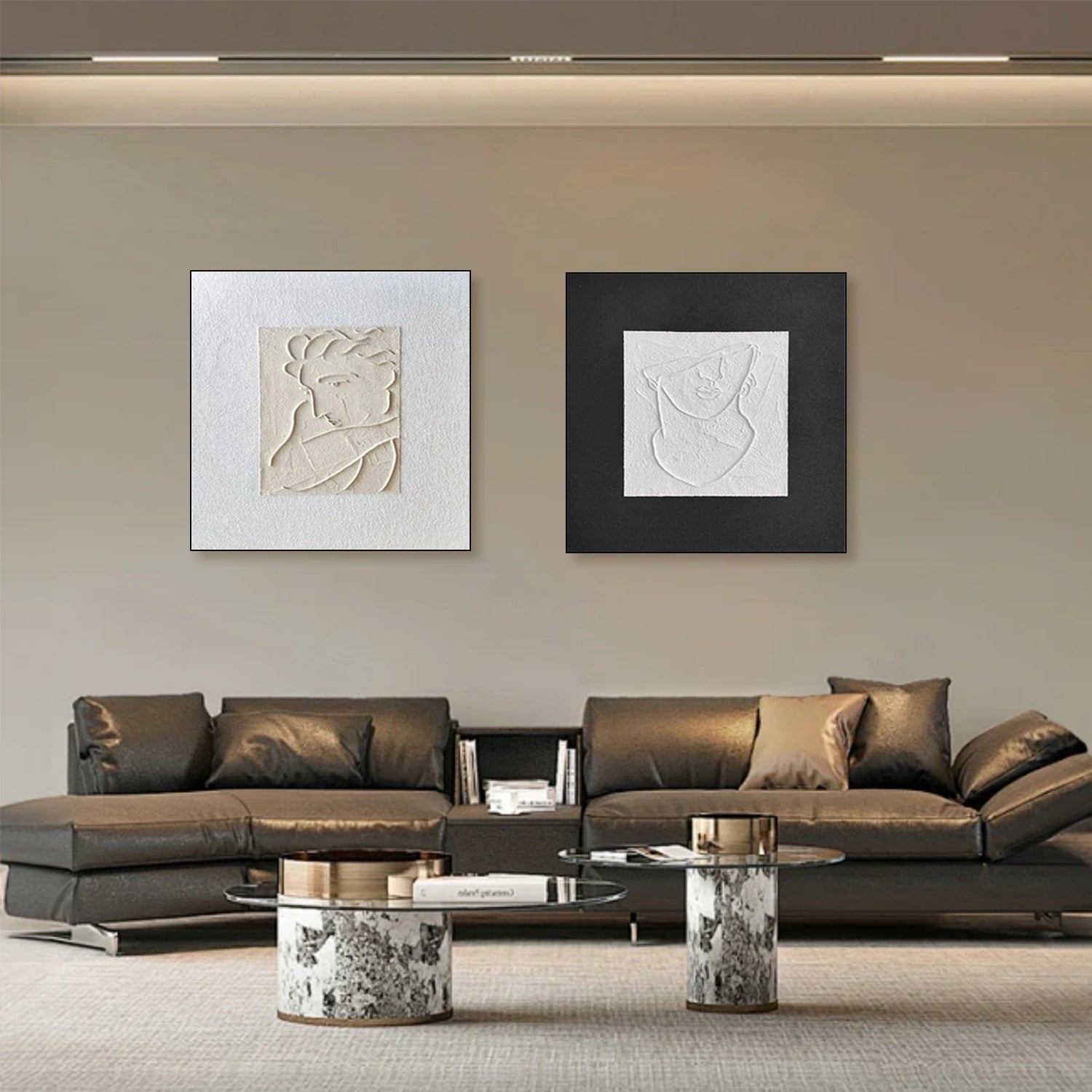 Black and White Minimalist Textured Canvas Art Set of 2 #BT074