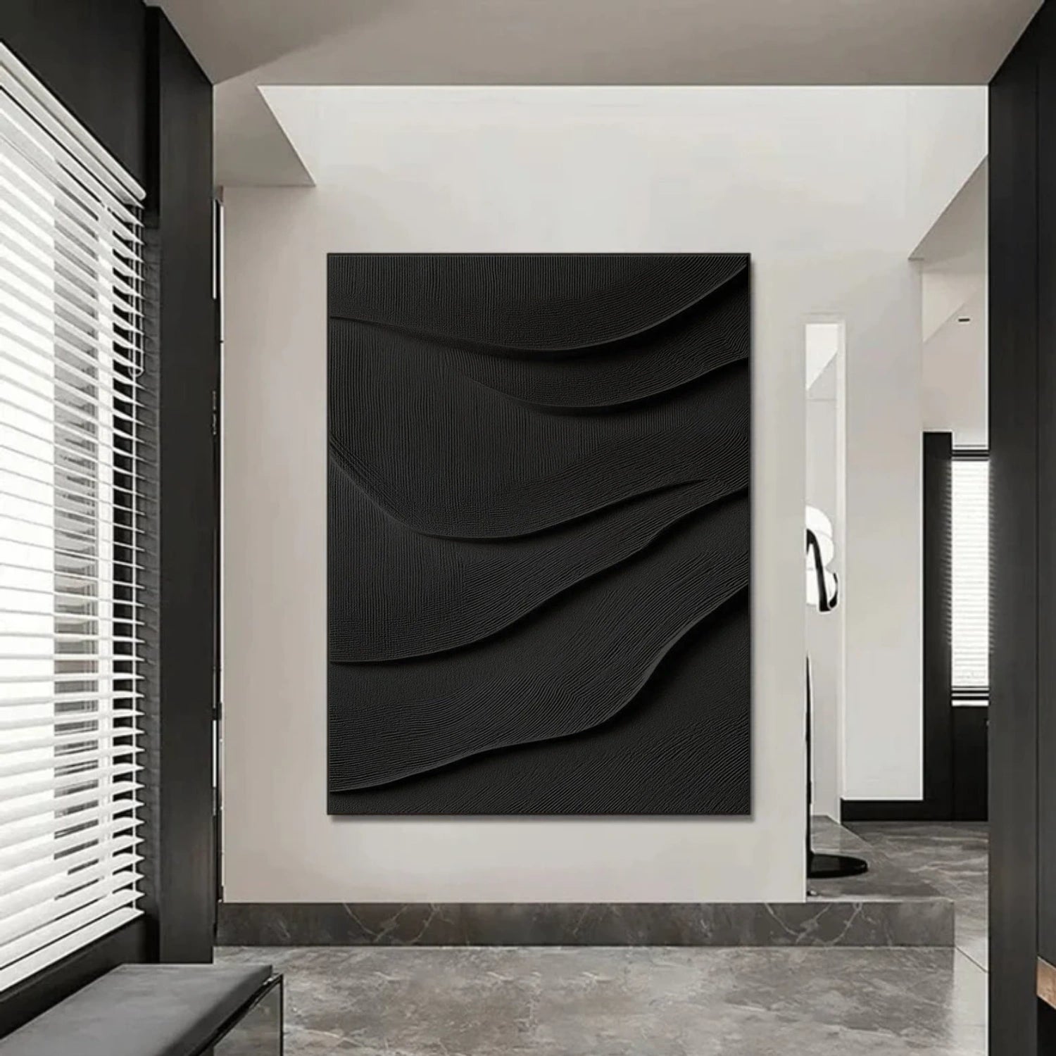 Black Minimalist Textured Canvas Art #BT084