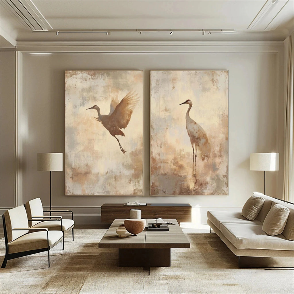 Abstract Animal Art Crane Wall Art Set 2 #AT056