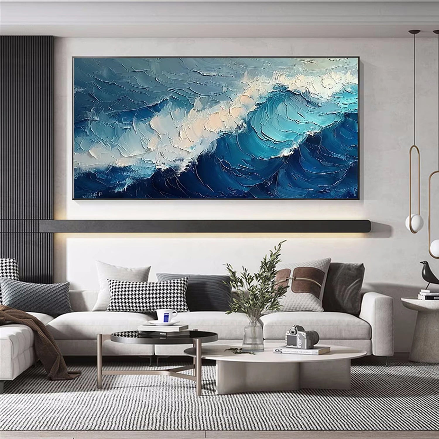 Blue and White Sky And Ocean Abstract Textured Wall Art #SO245