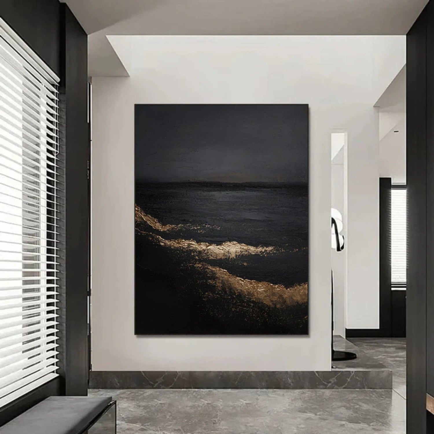 Black Minimalist Textured Canvas Art #BT087