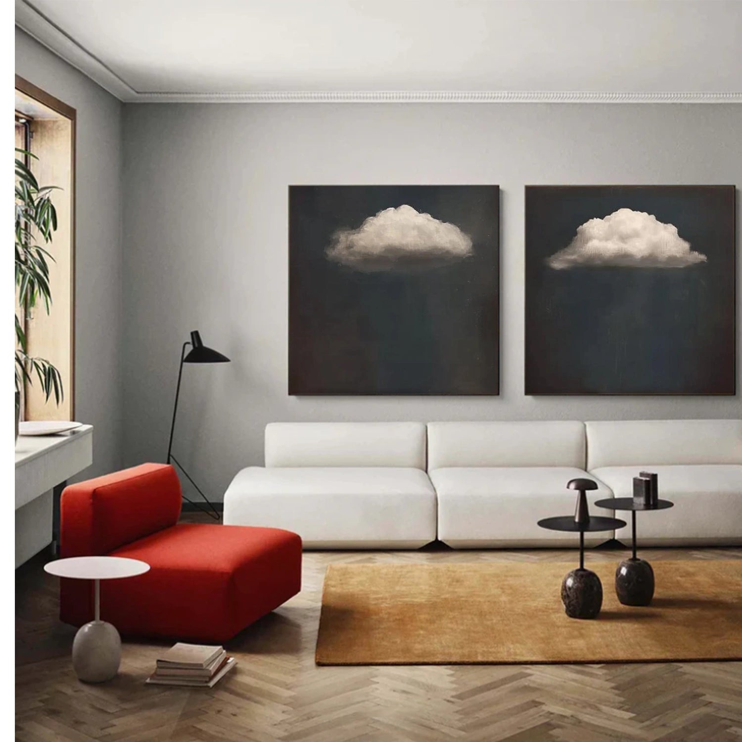 Black and White Sky And Ocean Abstract Wall Art Set of 2 #SO331