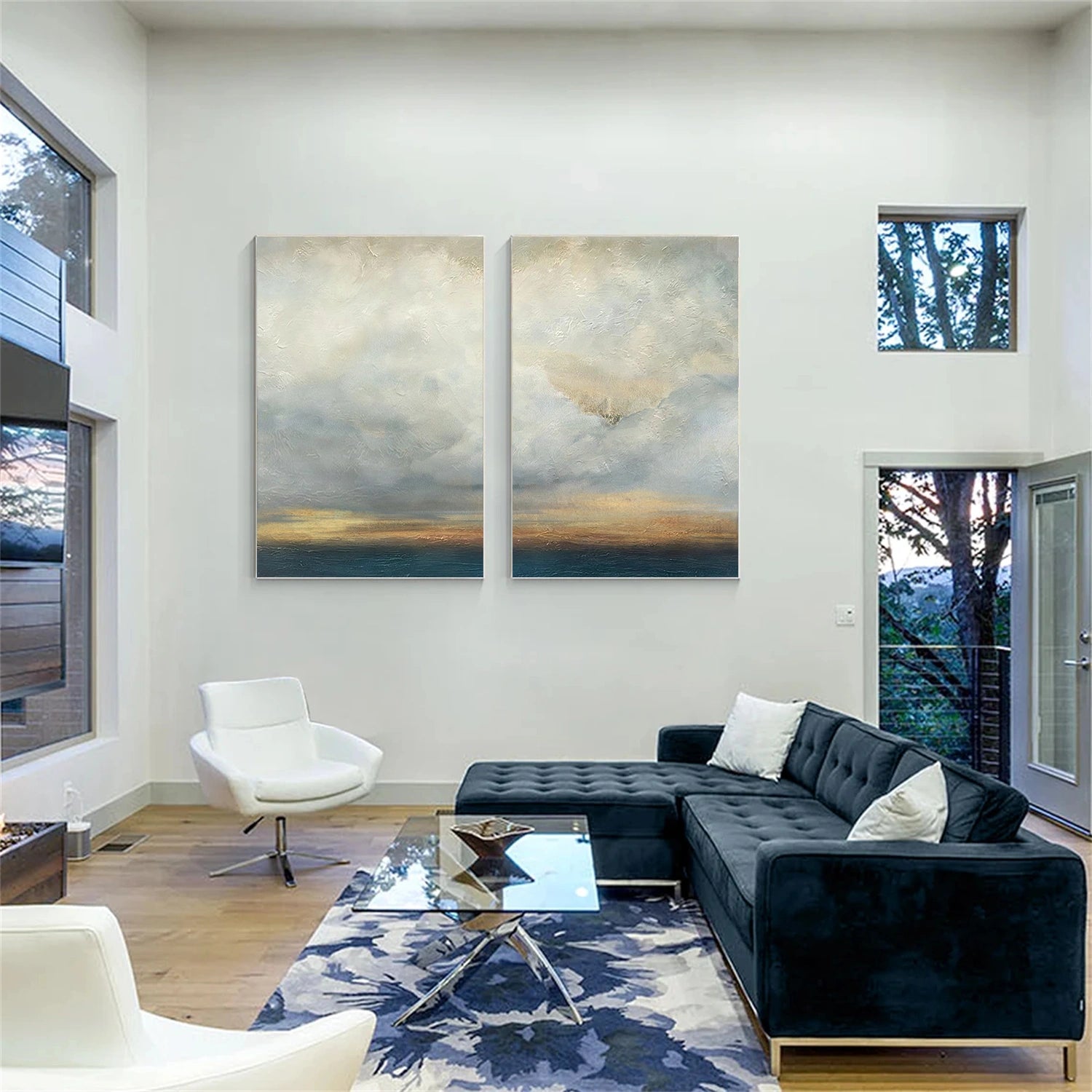 Blue and Gold Abstract Wall Art Set of 2 #AW198