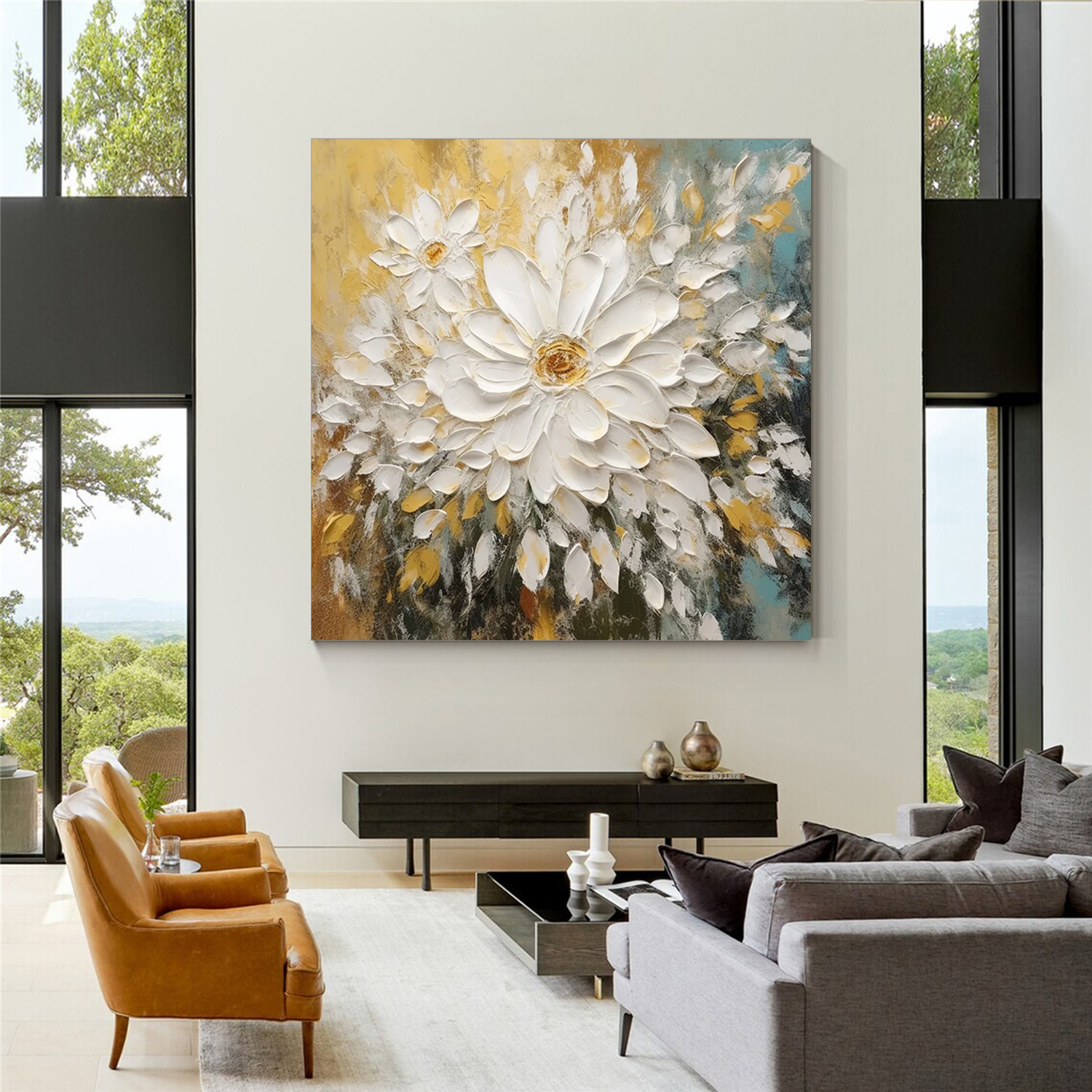 Tree And Flower Abstract Textured Wall Art #TF108