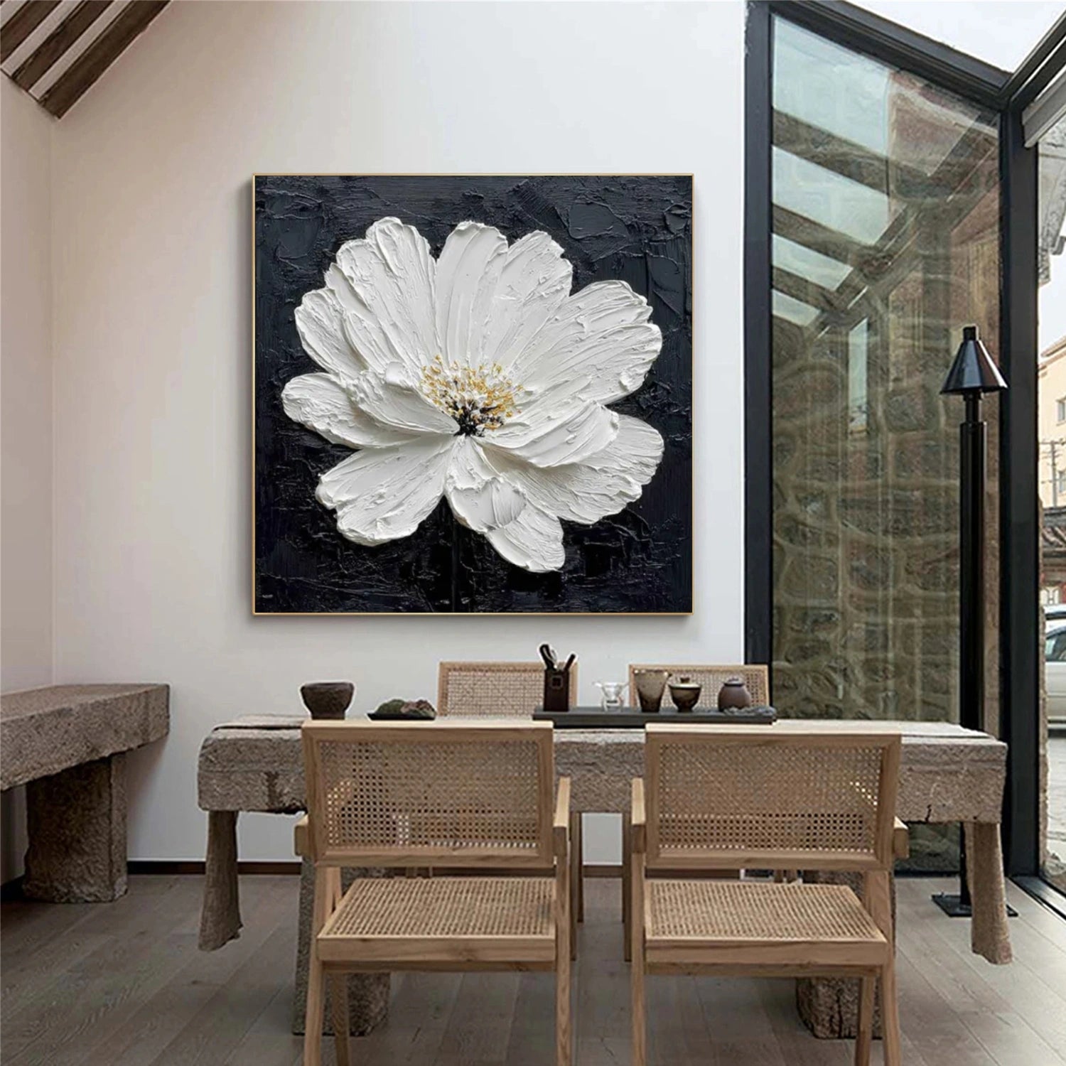 Black and White Tree And Flower Abstract Textured Wall Art #TF143