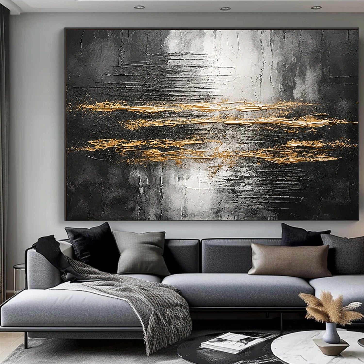 Black and Gold Abstract Textured Wall Art #AW241