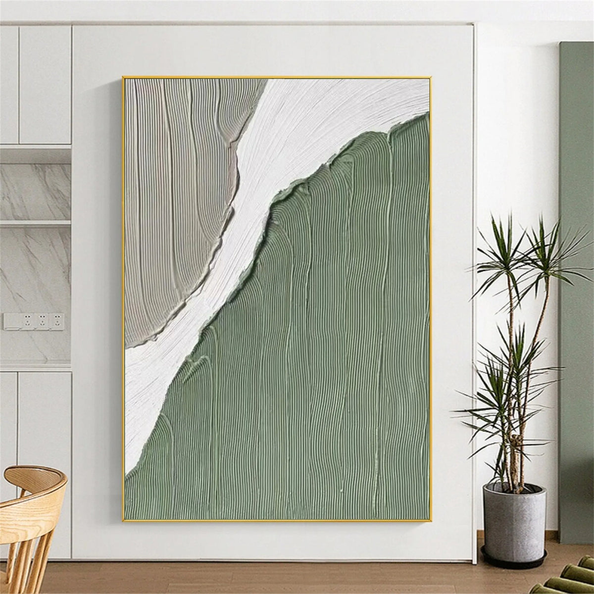 Zoes Deco Original Hand-Painted Abstract/Minimalist/Green Textured
