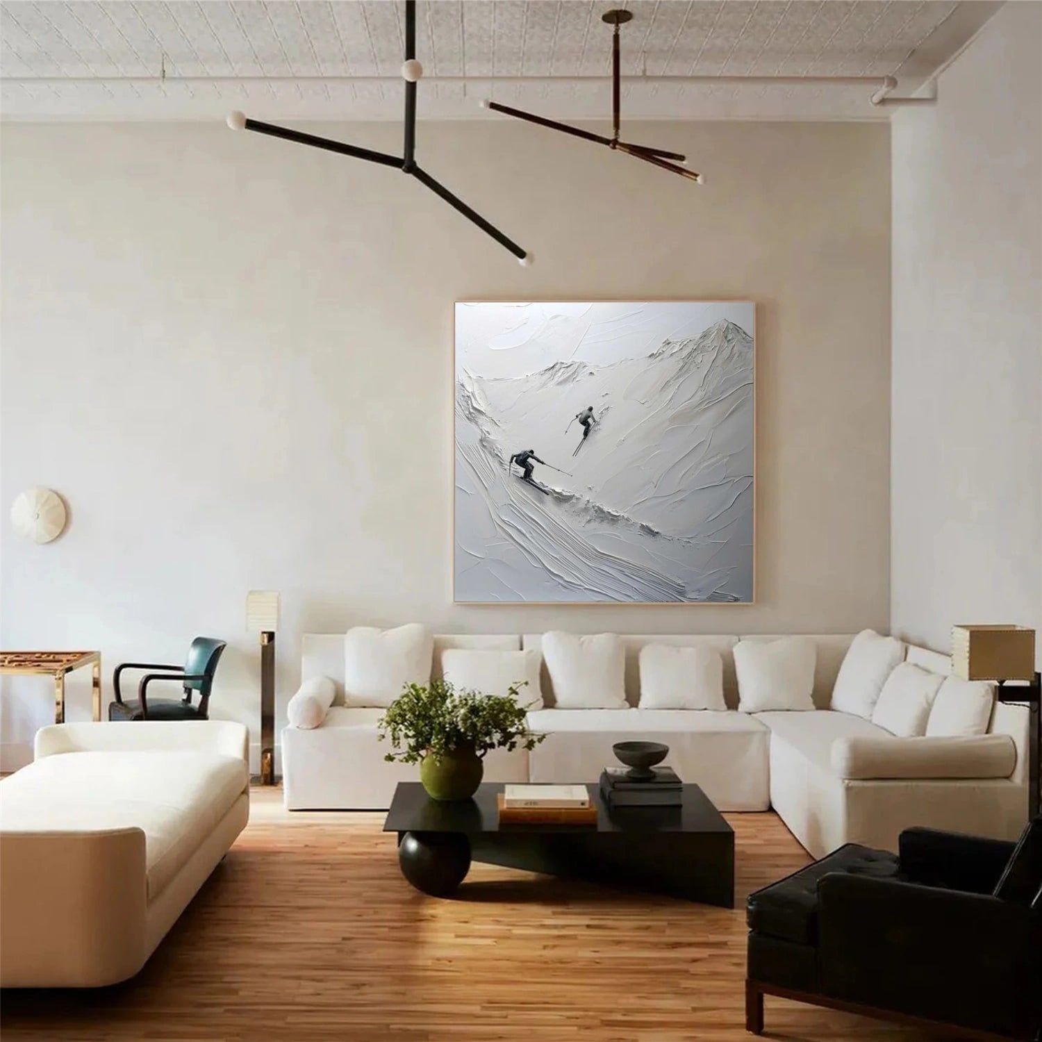 Skiing Sport Textured Wall Art #BA035