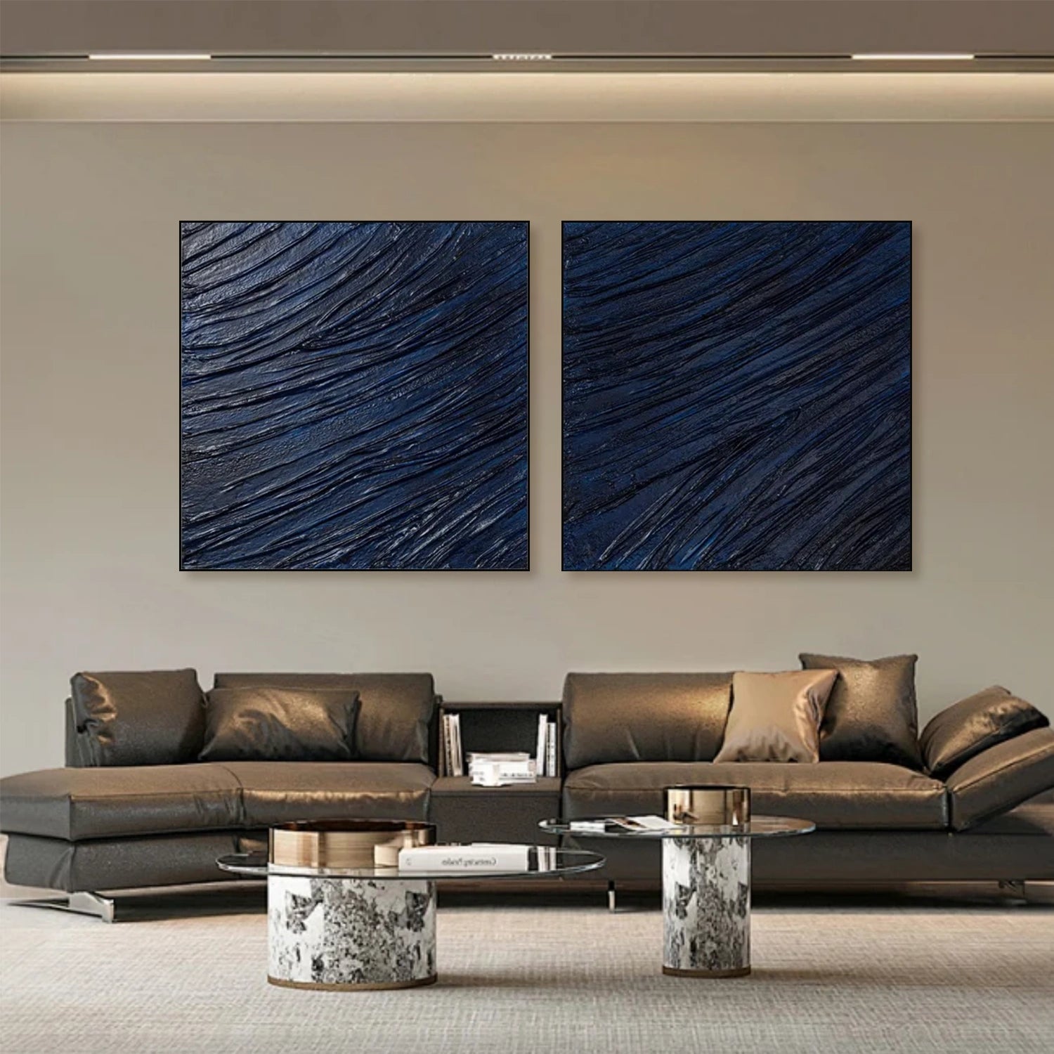 Blue Textured Minimalist Wall Art Set of 2 #BL026