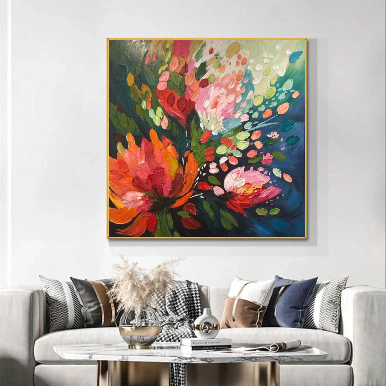 Colorful Tree And Flower Abstract Textured Wall Art #TF180