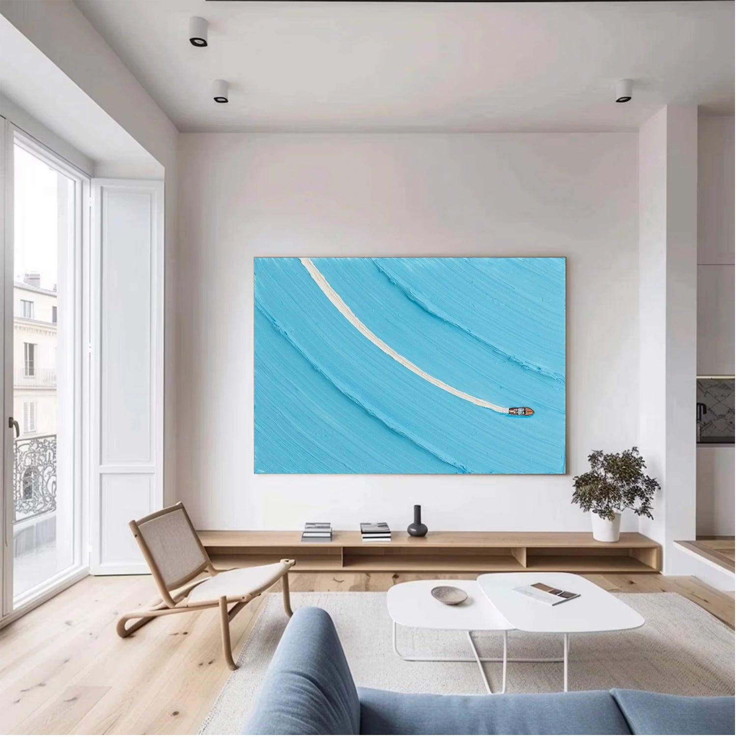 Blue Sky And Ocean Abstract Textured Wall Art #SO270