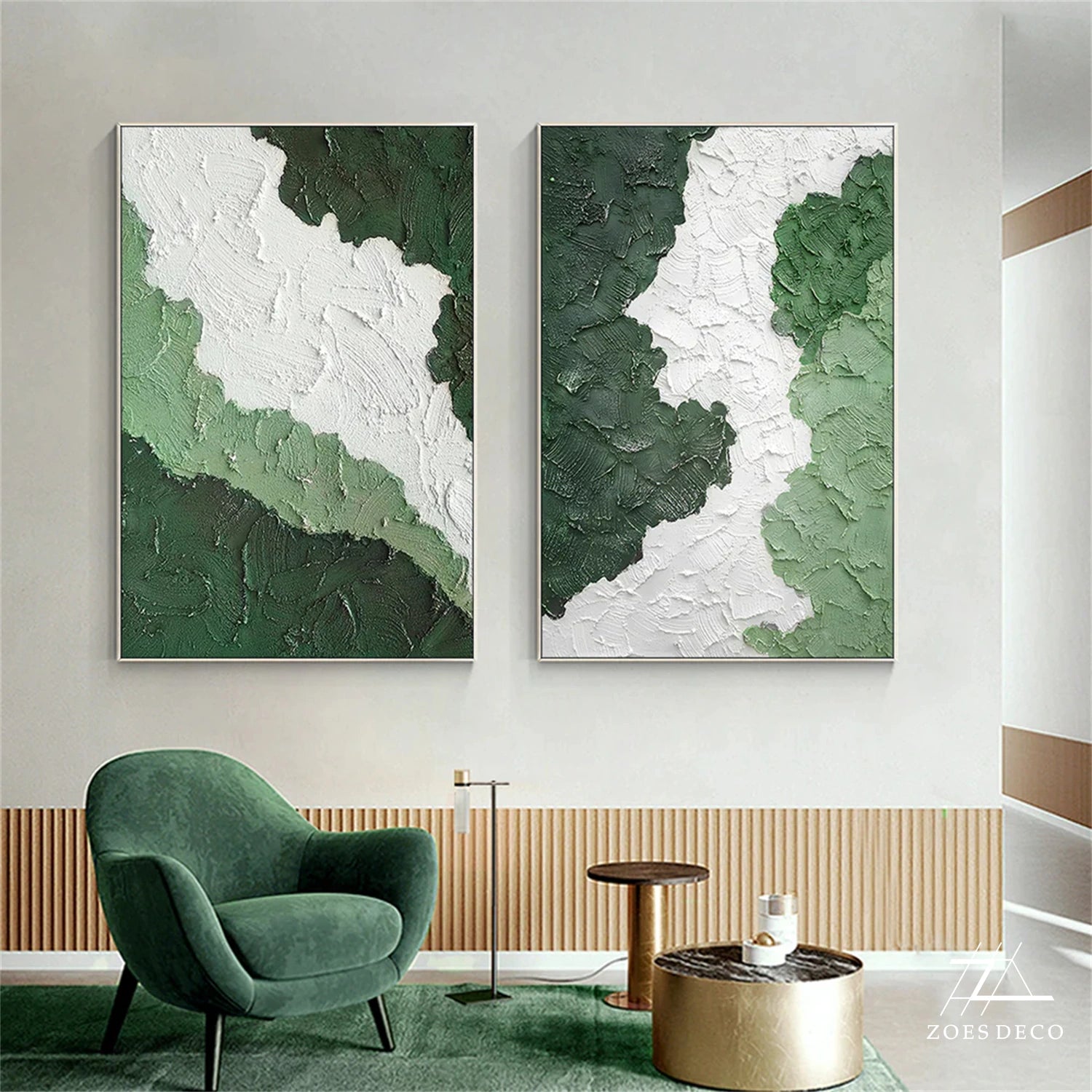 Green Textured Minimalist Wall Art Set of 2 #GT041