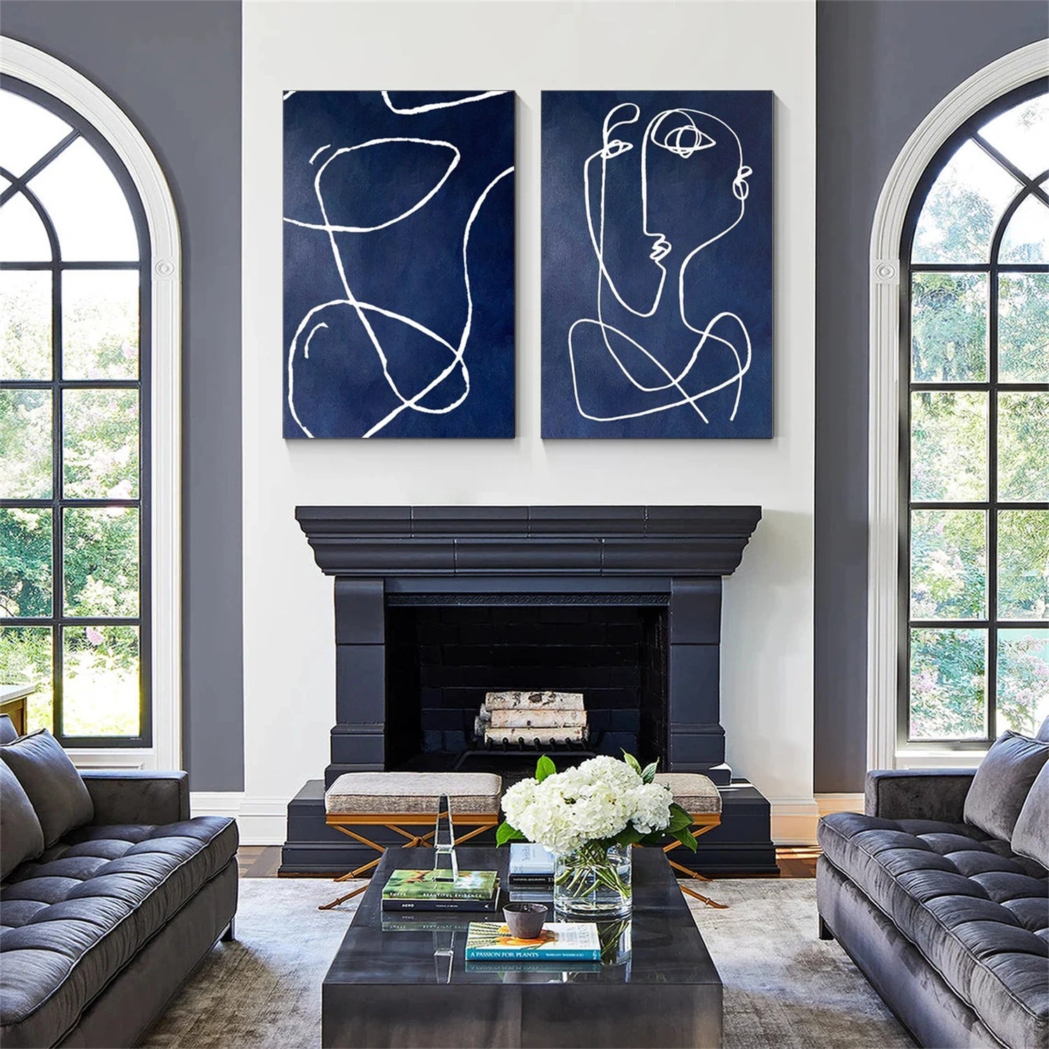 Blue Abstract Portrait Wall Art Set of 2 #WP018