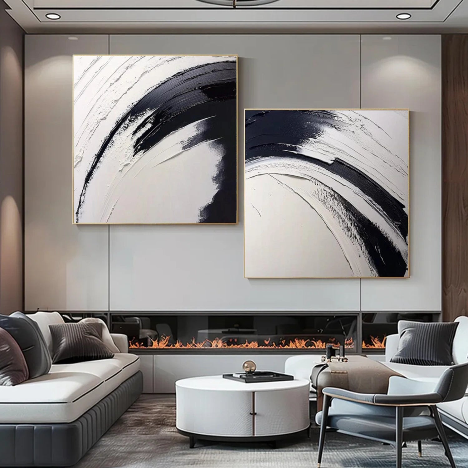 Black and White Minimalist Textured Canvas Art  Set of 2 #BT092