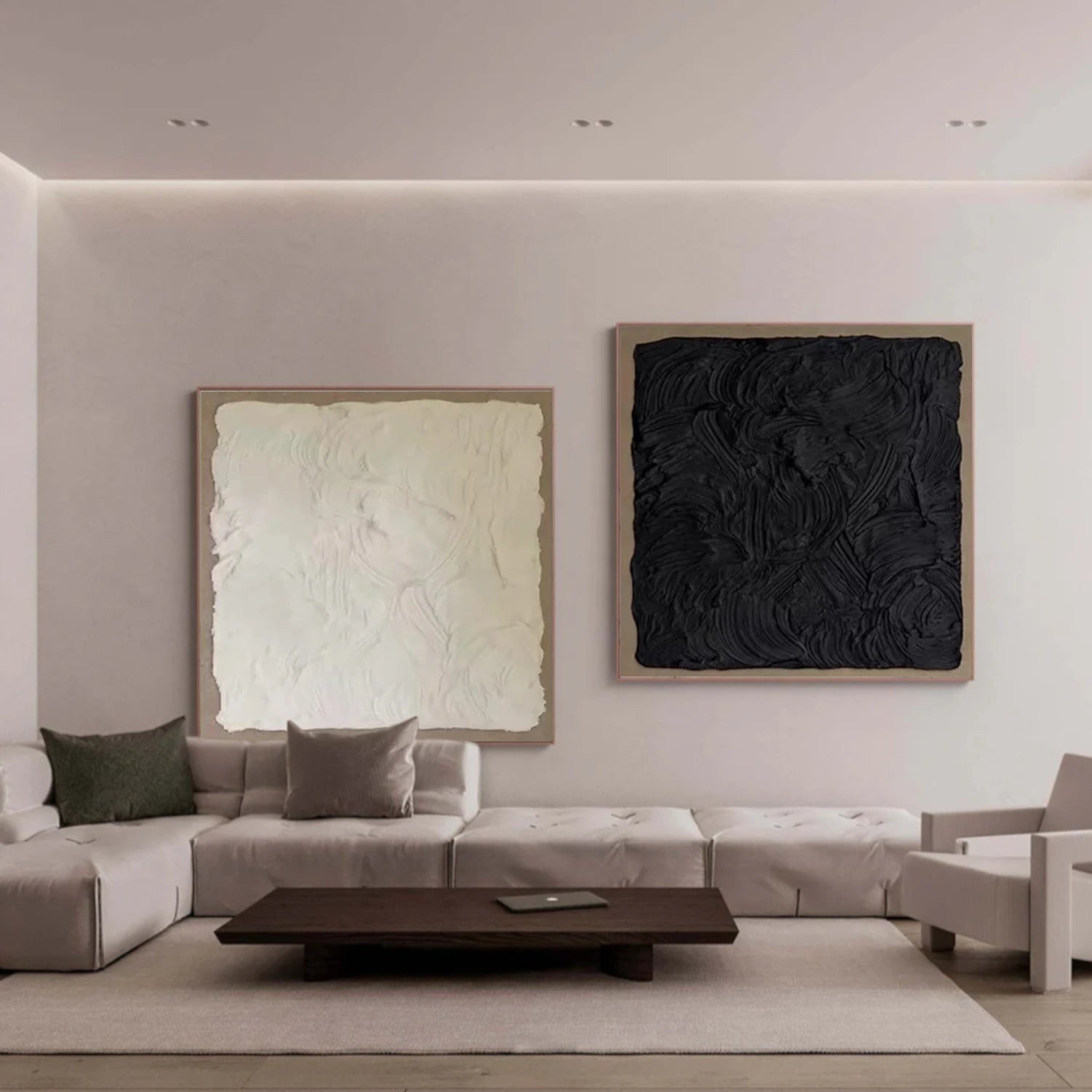 Black and White Minimalist Textured Canvas Art Set of 2 #BT078