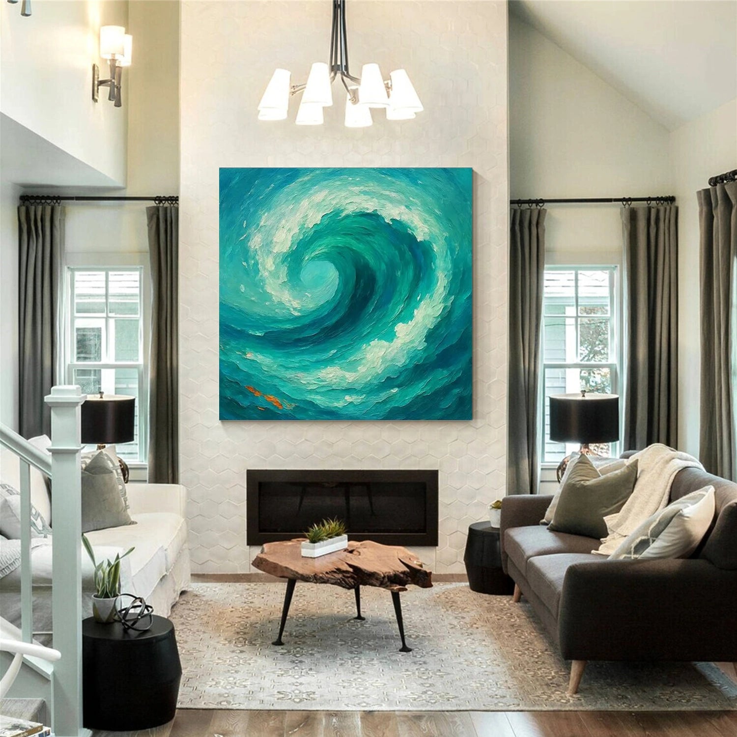 Green Sky And Ocean Abstract Wall Art #SO242