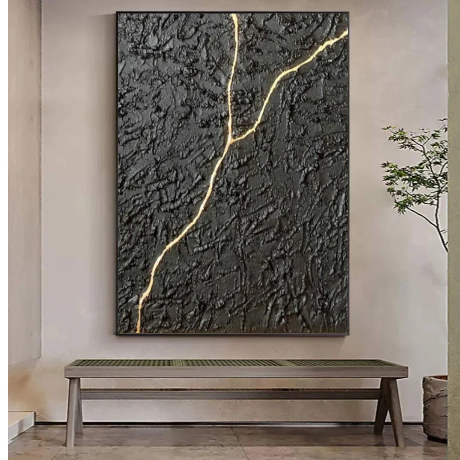Black Minimalist Textured Canvas Art #BT085