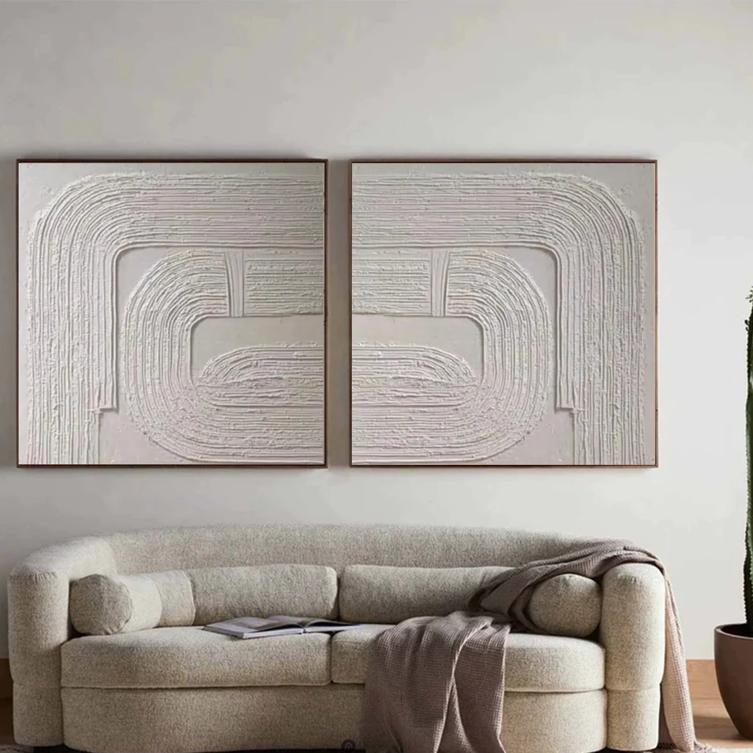 White Textured Minimalist Wall Art Set of 2 #WT204