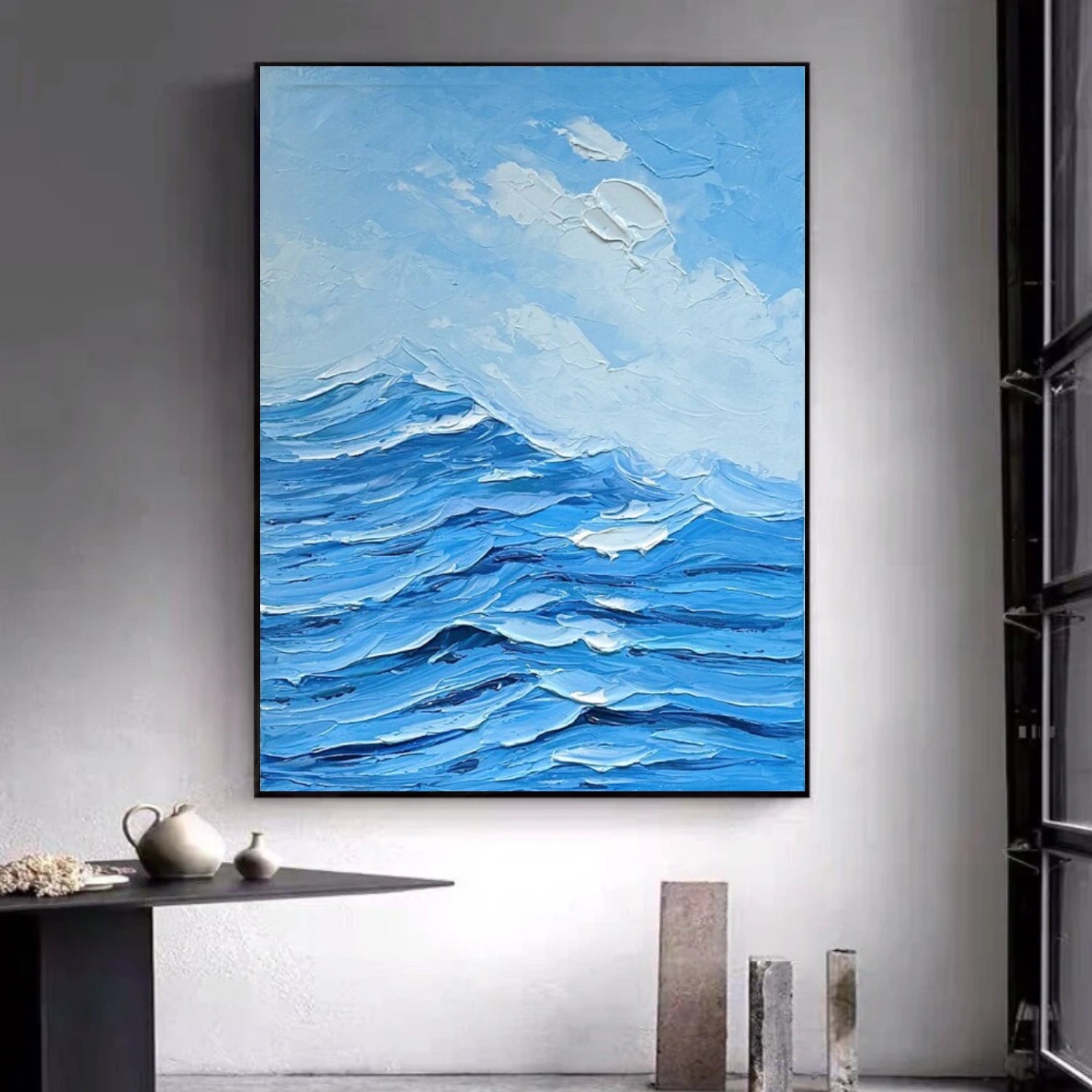 Blue Minimalist Mountain Textured Canvas Art #WT201