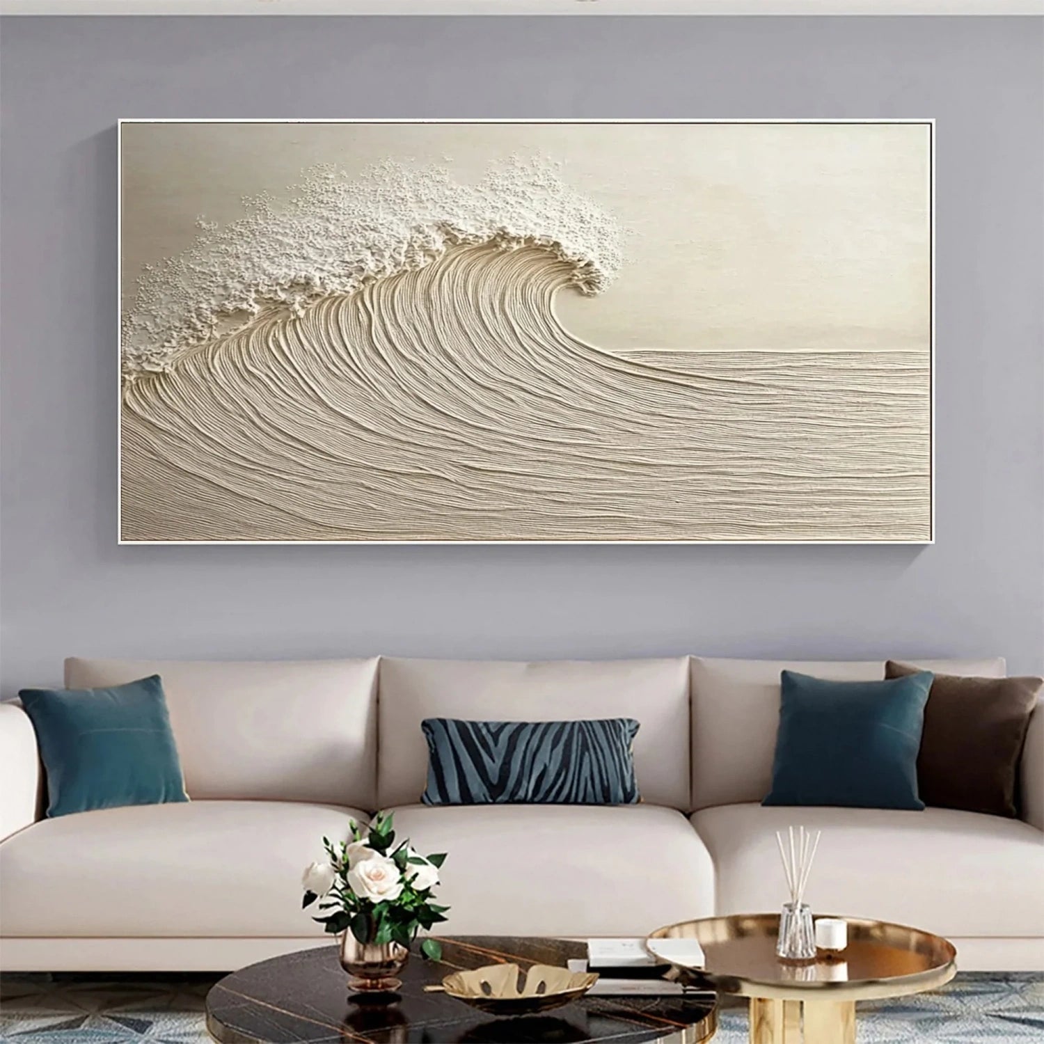 Beige & Brown Sky And Ocean Painting #SO163