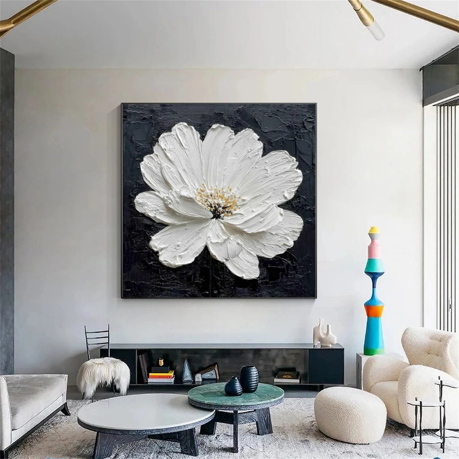 Black and White Tree And Flower Abstract Textured Wall Art #TF143