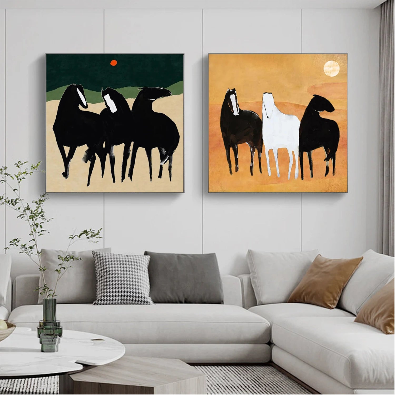 Abstract Animal Art Horse Wall Art Set of 2 #AT036