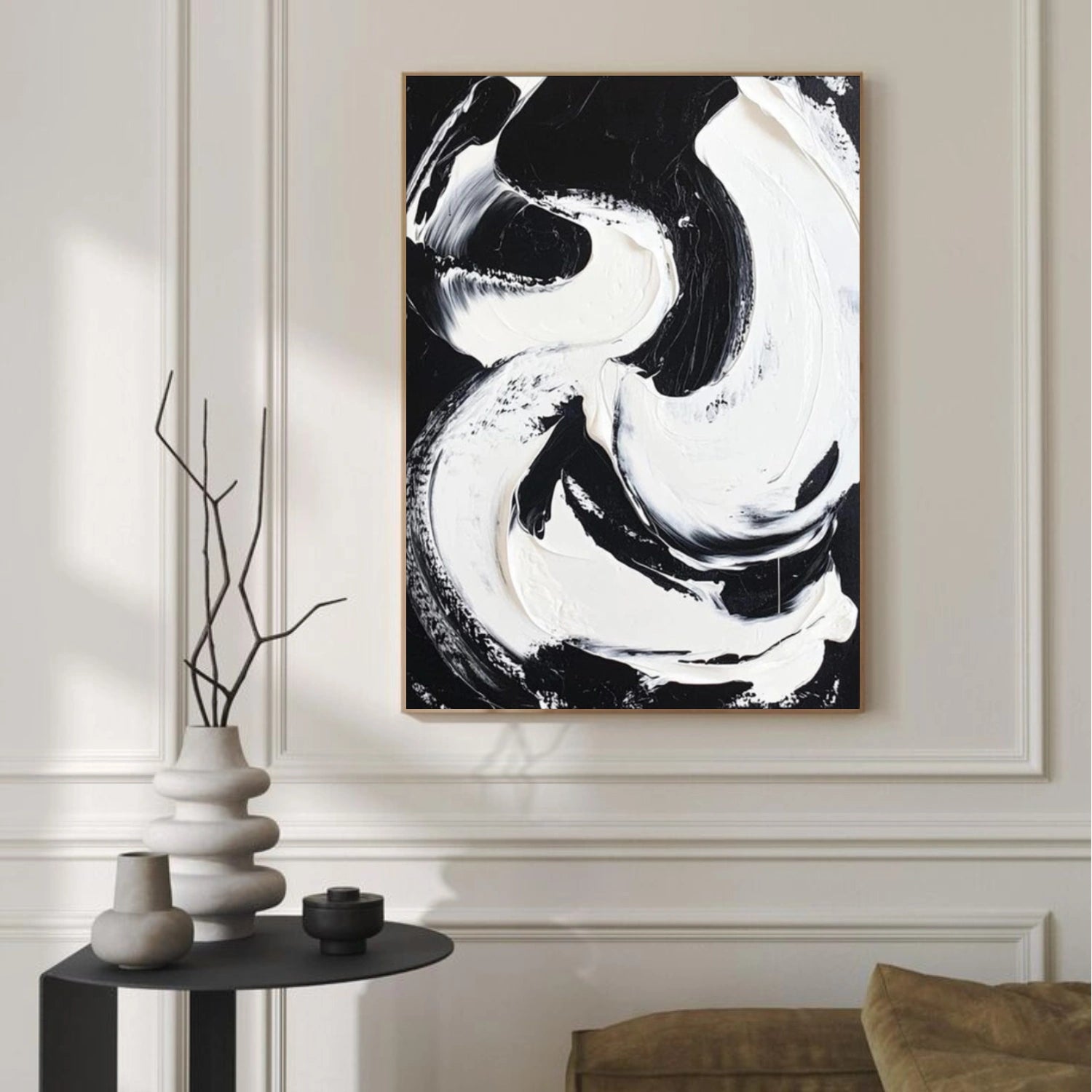 Black and White Minimalist Textured Canvas Art  #BT090