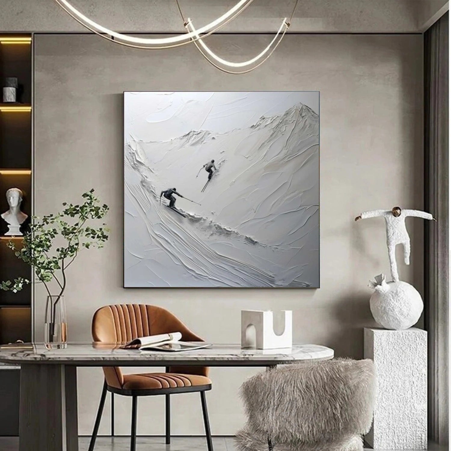 Skiing Sport Textured Wall Art #BA035