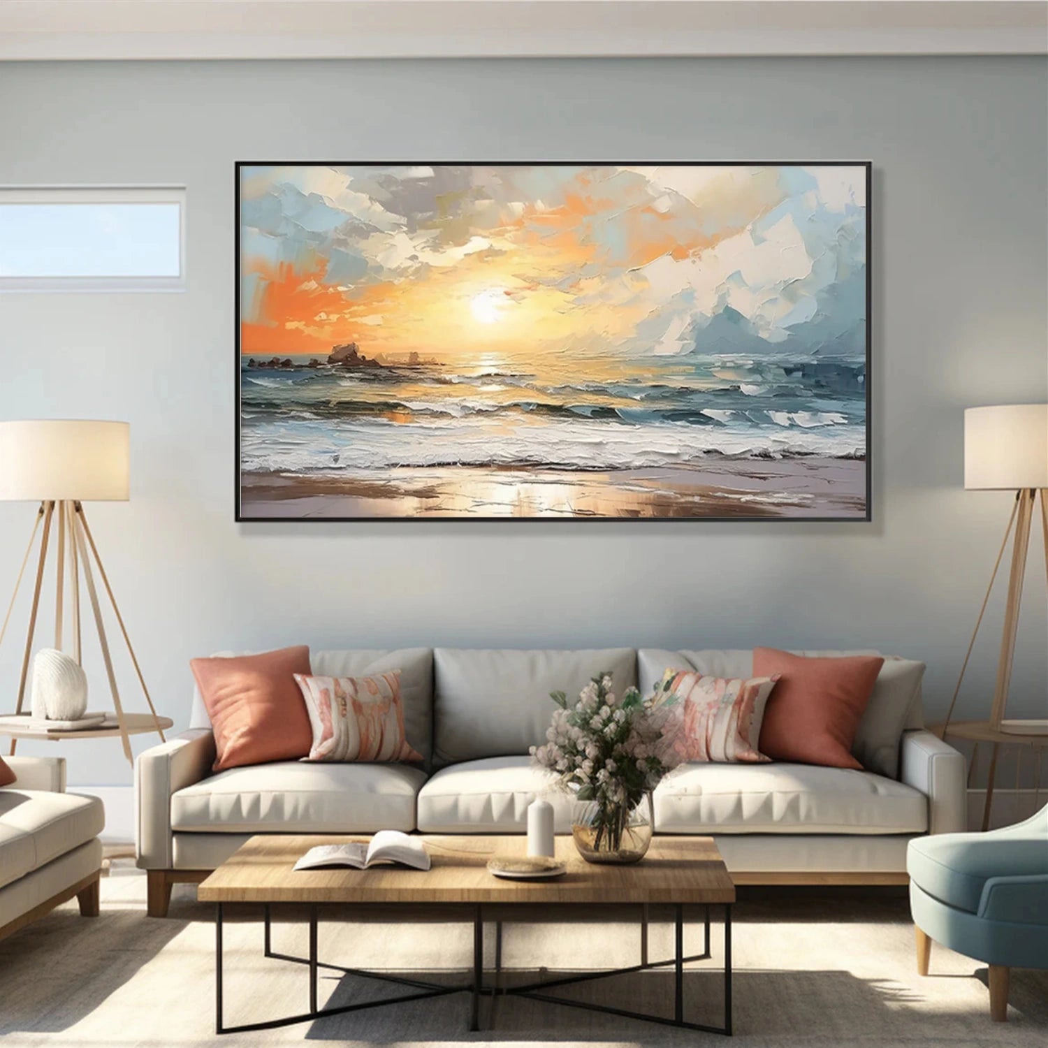 Sky And Ocean Abstract Textured Wall Art #SO291